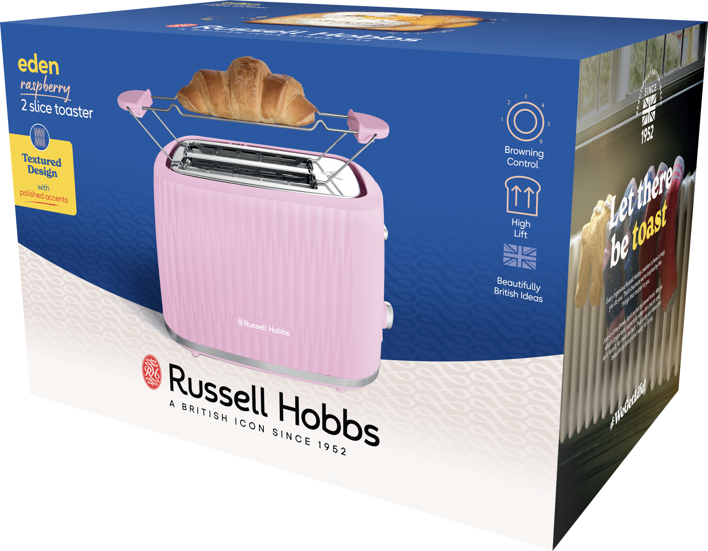 RUSSELL HOBBS Toaster »Eden 27372-56 Himbeere«, 2 Schlitze, 800 W, 6 Bräunungsstufen, Hebefunktion, Auftau-, Aufwärm- & Stoppfunktion