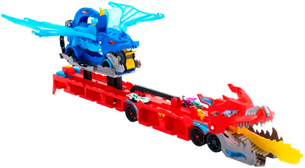 Hot Wheels Spielzeug-Monstertruck »Hot Wheels City Ultimativer 2-in-1 Drachen Transporter«, Inklusive 2 Hot Wheels Die-Cast-Fahrzeuge im Maßstab 1:64