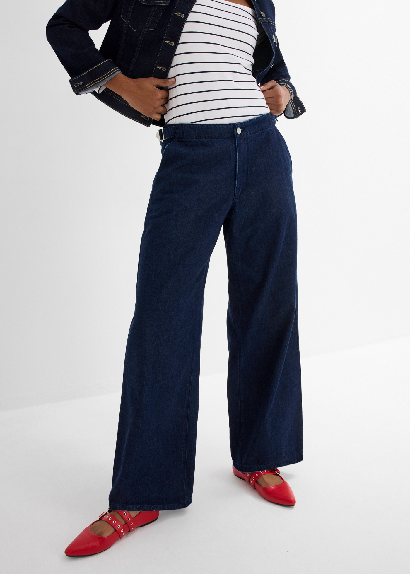 bonprix Weite Jeans lockerer Schnitt, gerade Passform, mittlerer Bund