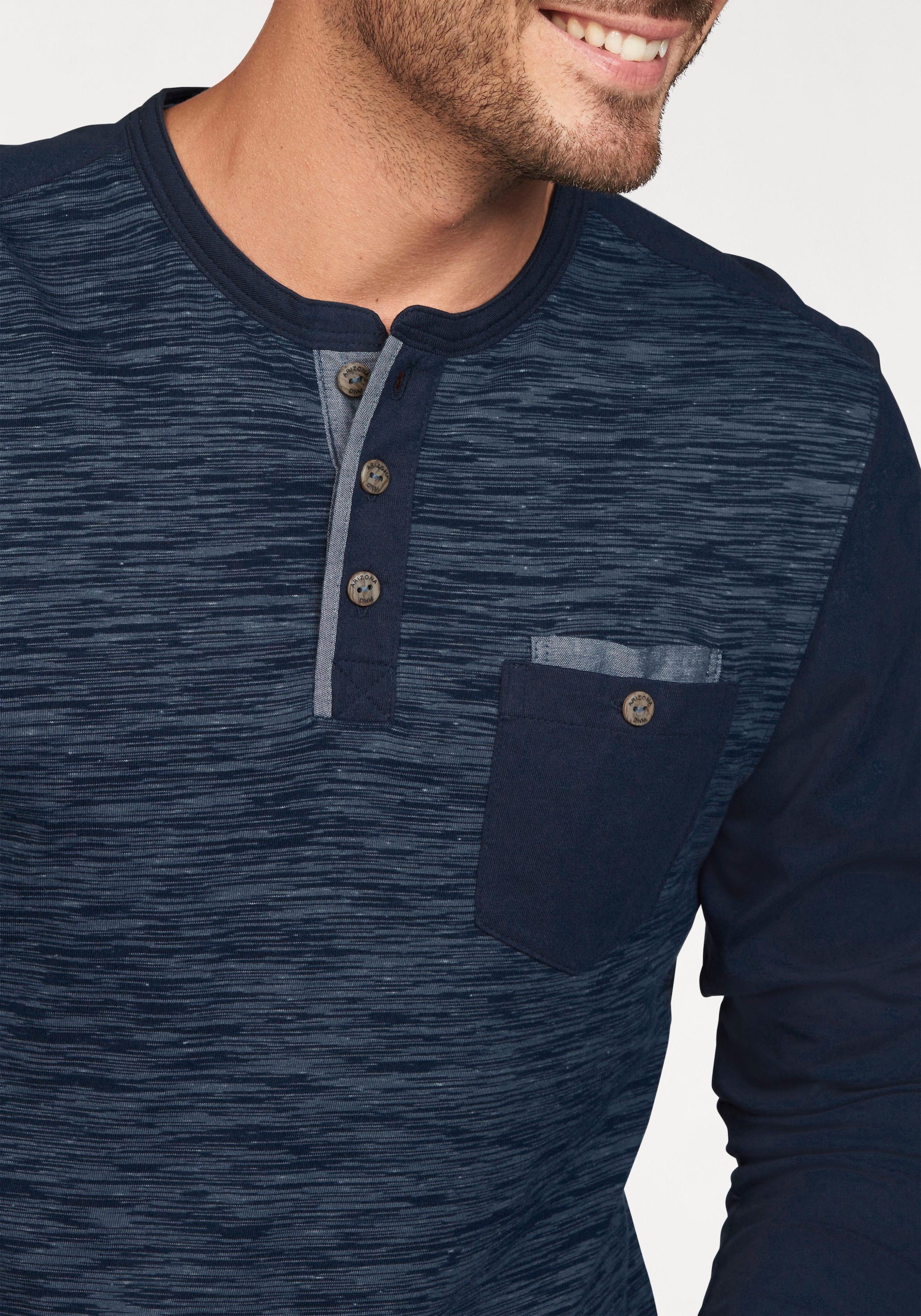 Arizona Longsleeve, Langarm, melierte Optik, Rundhalsausschnitt mit Knopfleiste