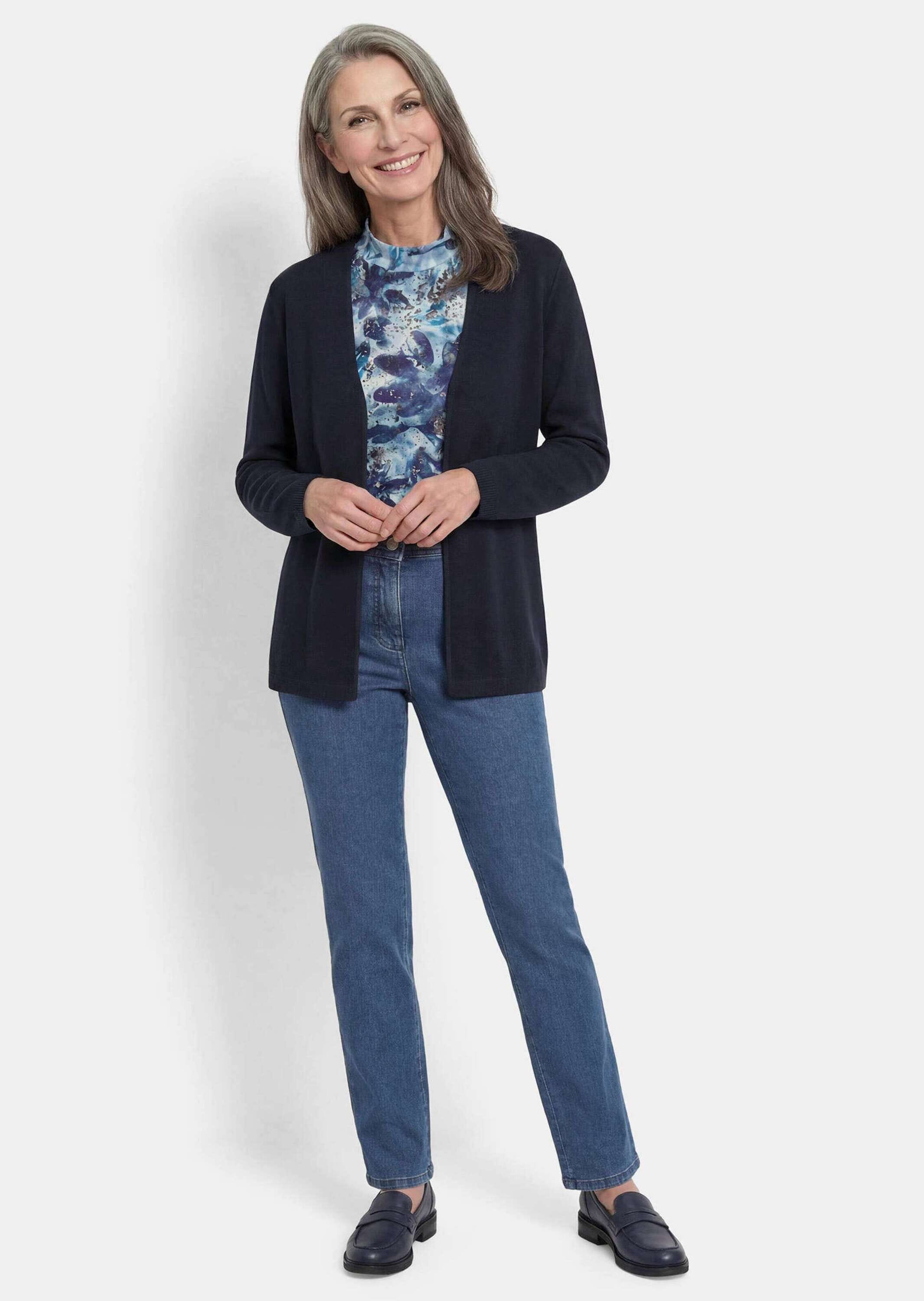 GOLDNER Strickjacke »Kurzgröße Feinstrickjacke mit Schurwolle« flaches Rippenbündchen an Auscnittkante