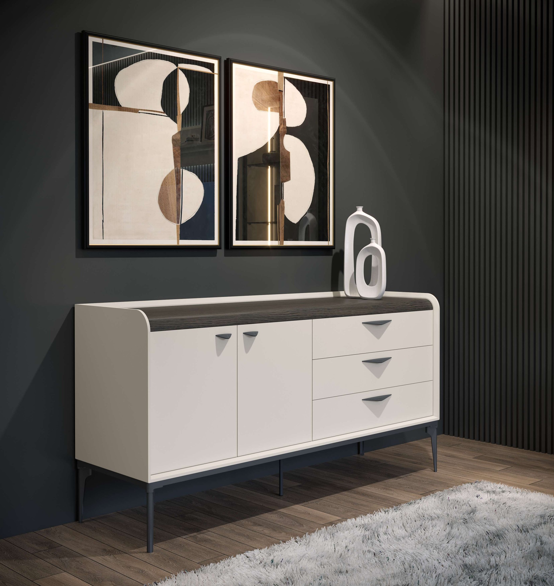 OTTO home Kommode »Soffy Kombikommode, Sideboard, Schubladenkommode« UV lackiert, Soft Close Funktion, Metallgestell in Anthrazit Dekor