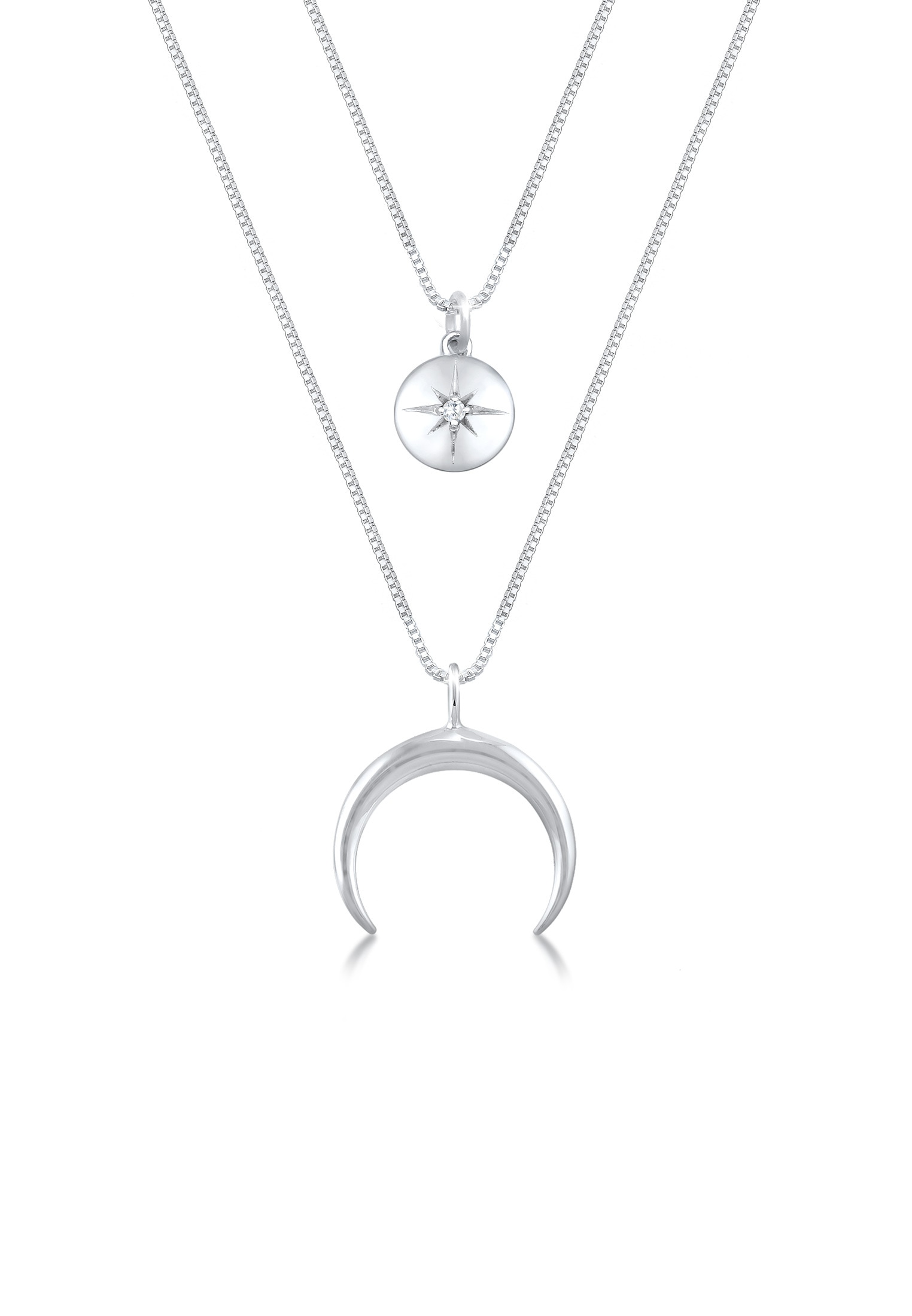 Elli Silberkette »Halskette Layer Halbmond Stern Plättchen Zirkonia 925 Sterling Silber«