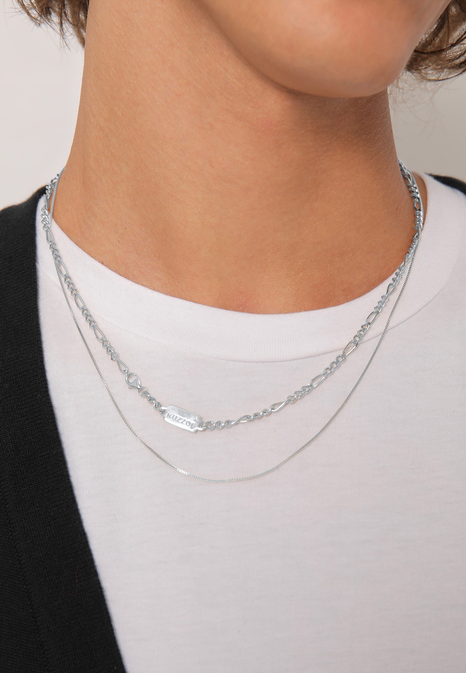 Kuzzoi Silberkette »Halskette Herren Ketten Set Figaro Venezia 925 Silber«