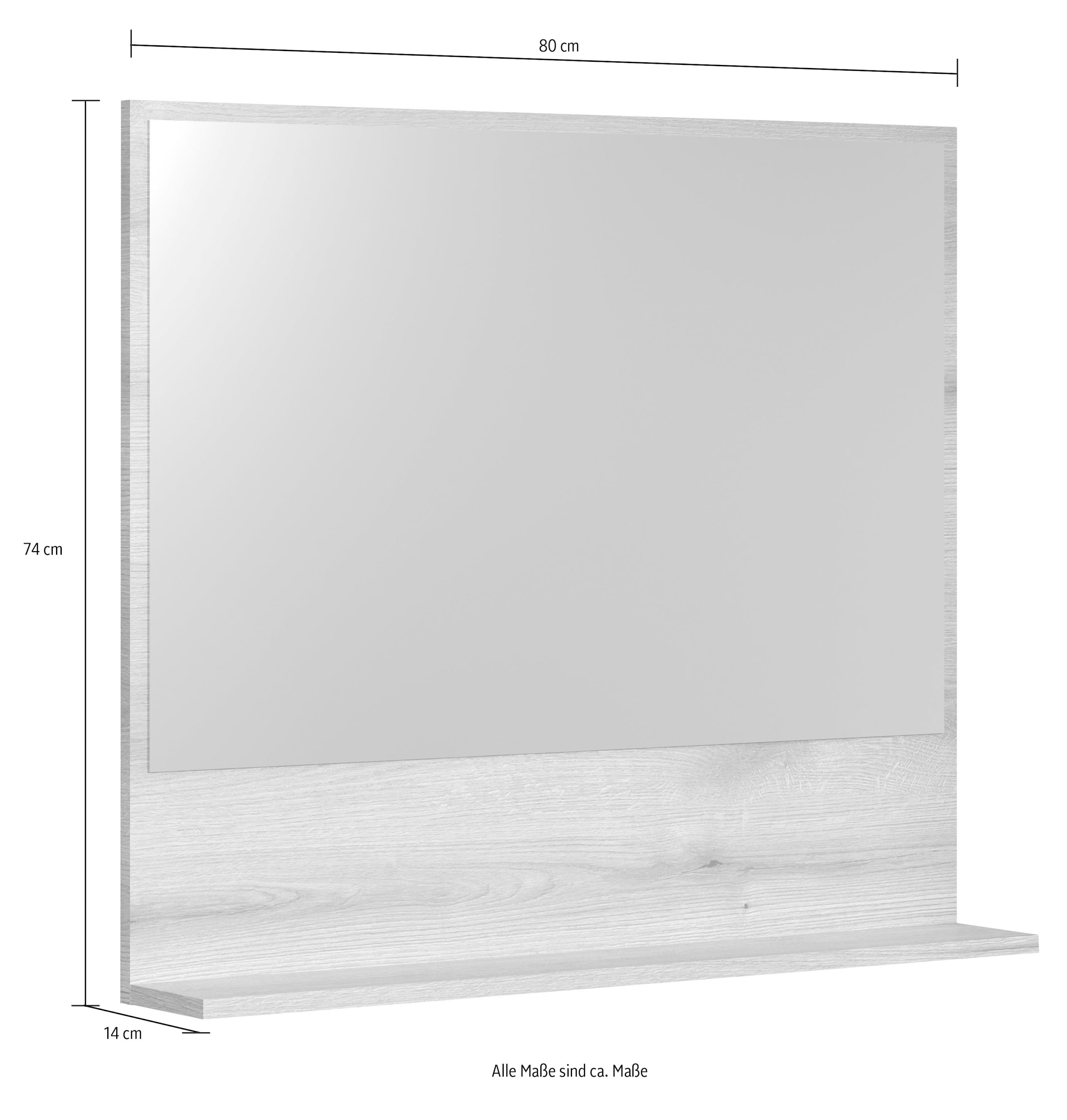 welltime Badspiegel »Amrum«, (1 St.), Eleganter Badezimmerspiegel mit Ablage - Maße (B/T/H) 60-80/14/74 cm