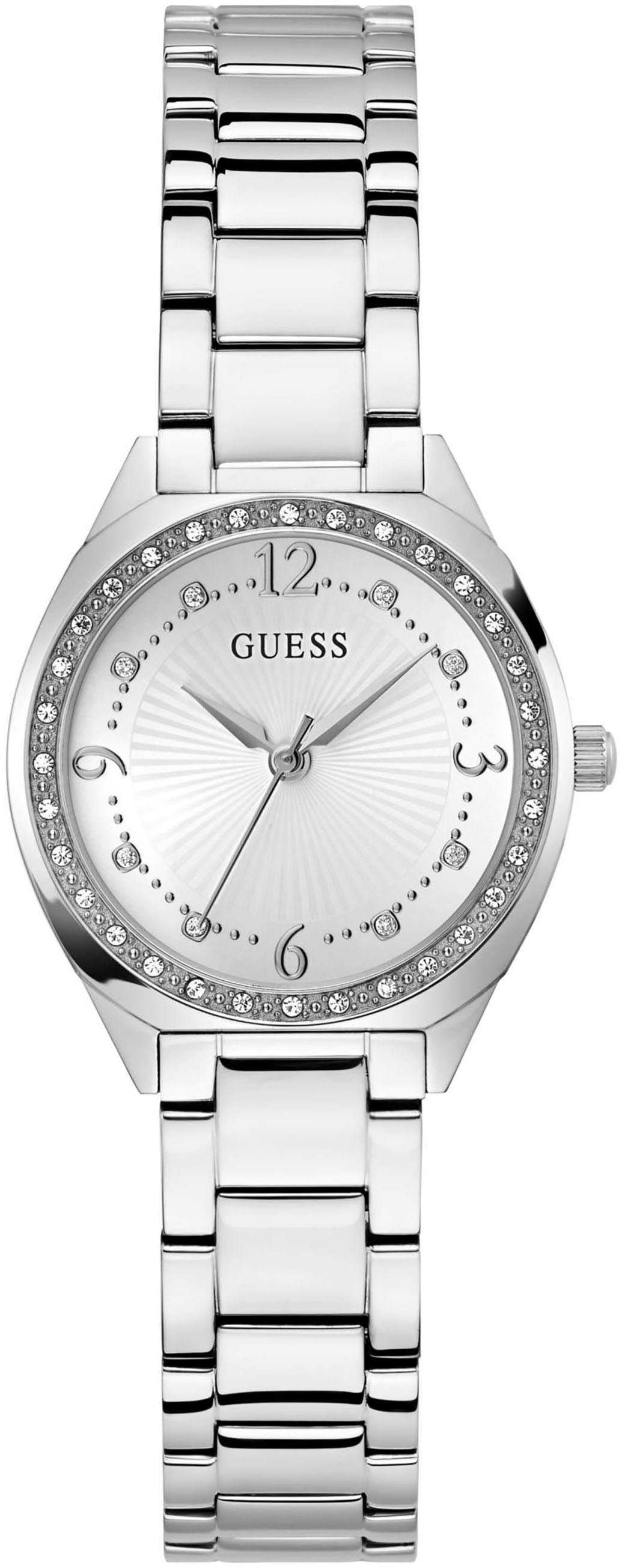 Guess Quarzuhr »CHARLOTTE«, Armbanduhr, Damenuhr, Edelstahlarmband, Mineralglas, analog