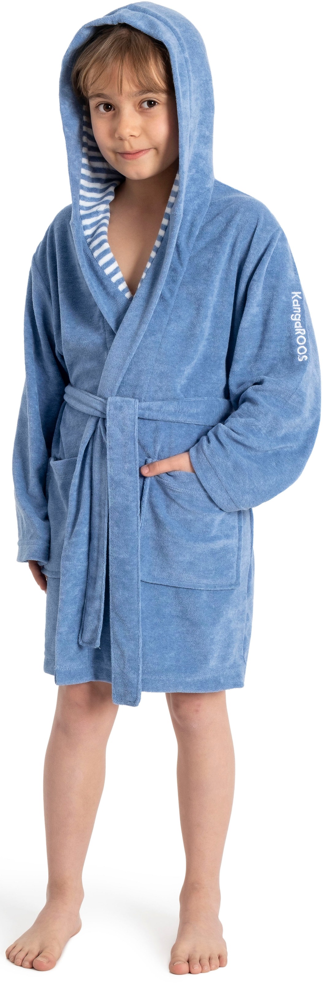 KangaROOS Kinderbademantel »Dalia, Ideal für Zuhause, Schwimmbad oder im Urlaub« 1 Stk. Uni-Farben mit Streifen