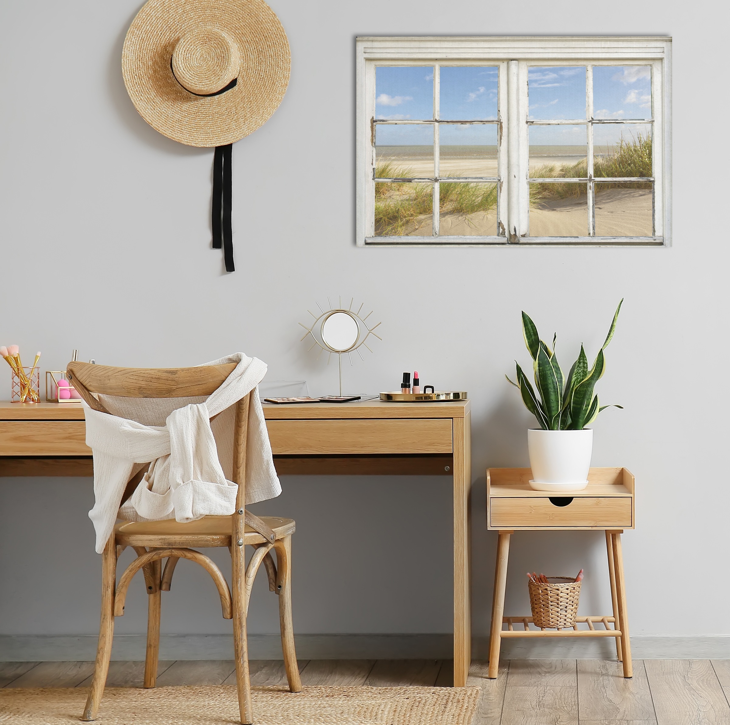 queence Leinwandbild »Sylt«, Düne-Meer-Natur-Fensterblick, (1 St.), Premium-Leinwandstoff