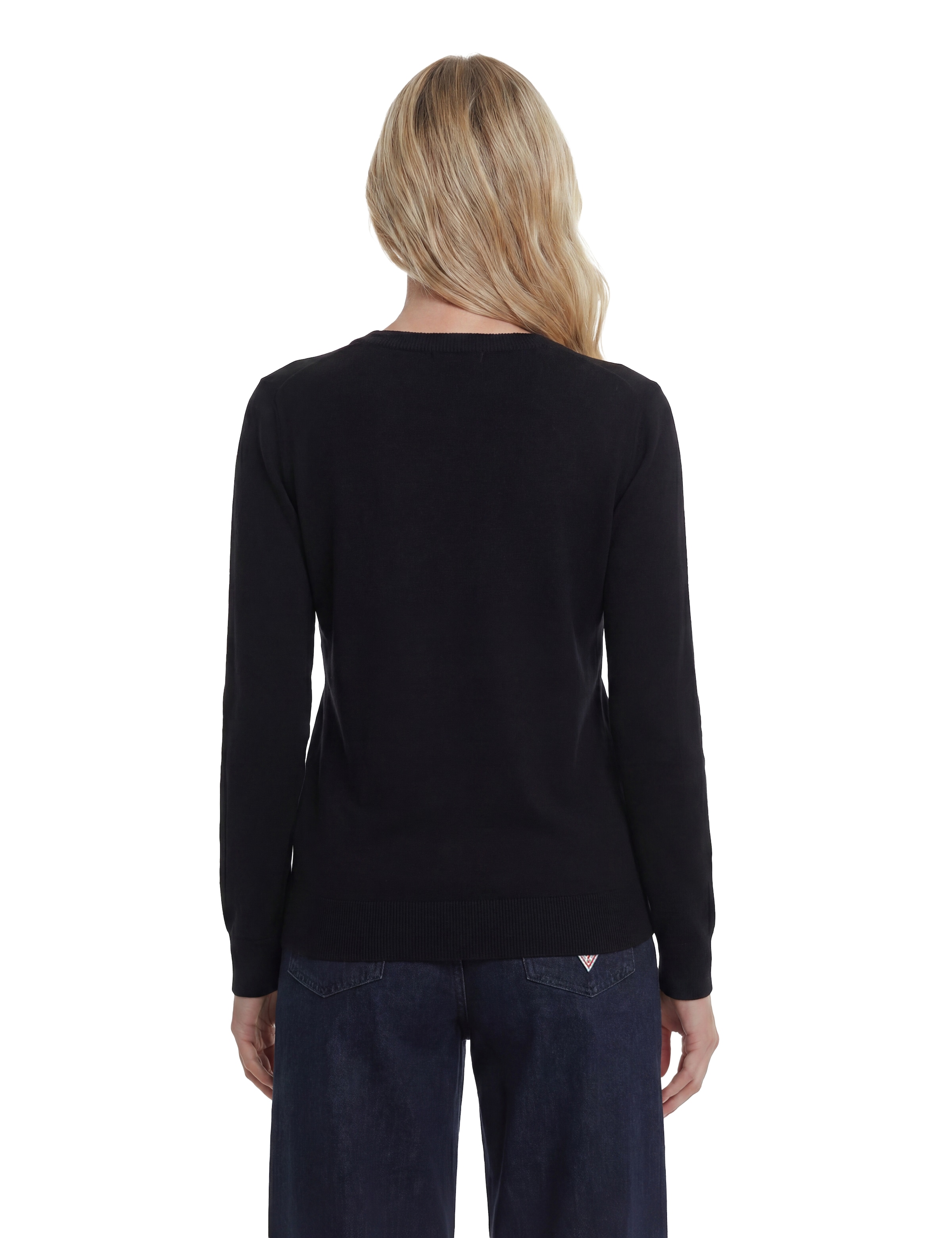 Guess V-Ausschnitt-Pullover »LS VN HANNAH LOGO SWTR« aus Viskosemix, Logoschriftzug
