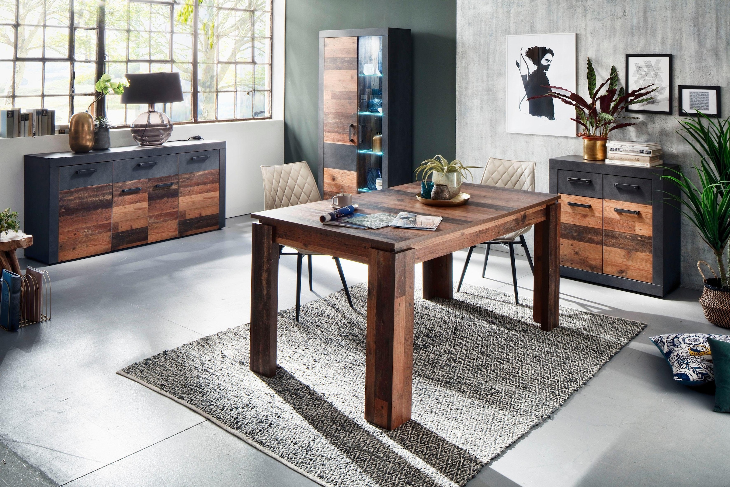 INOSIGN Vitrine »Ilana«, moderner Industrial Style - Beleuchtung optional - B/T/H 87/34/189 cm