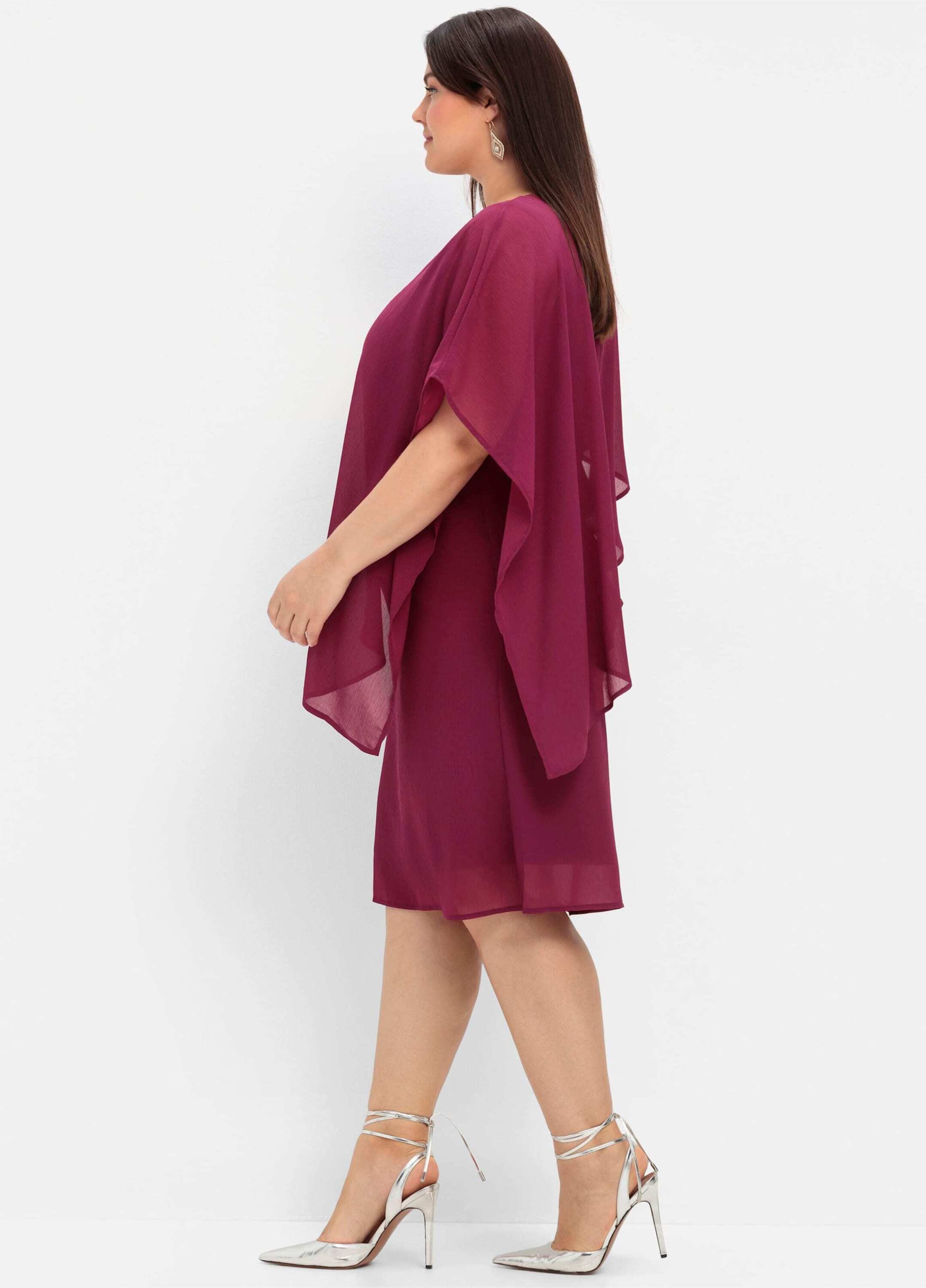 Sheego Cocktailkleid »Cocktailkleid Cocktailkleid aus Chiffon« Ohne Taschen mit asymetrischem Cape