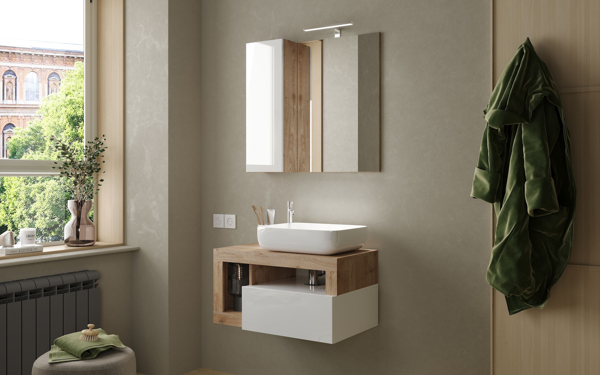 welltime Spiegelschrank »Hamburg« Badspiegelschrank mit 1 Tür, inkl. Beleuchtung LED, Breite 78