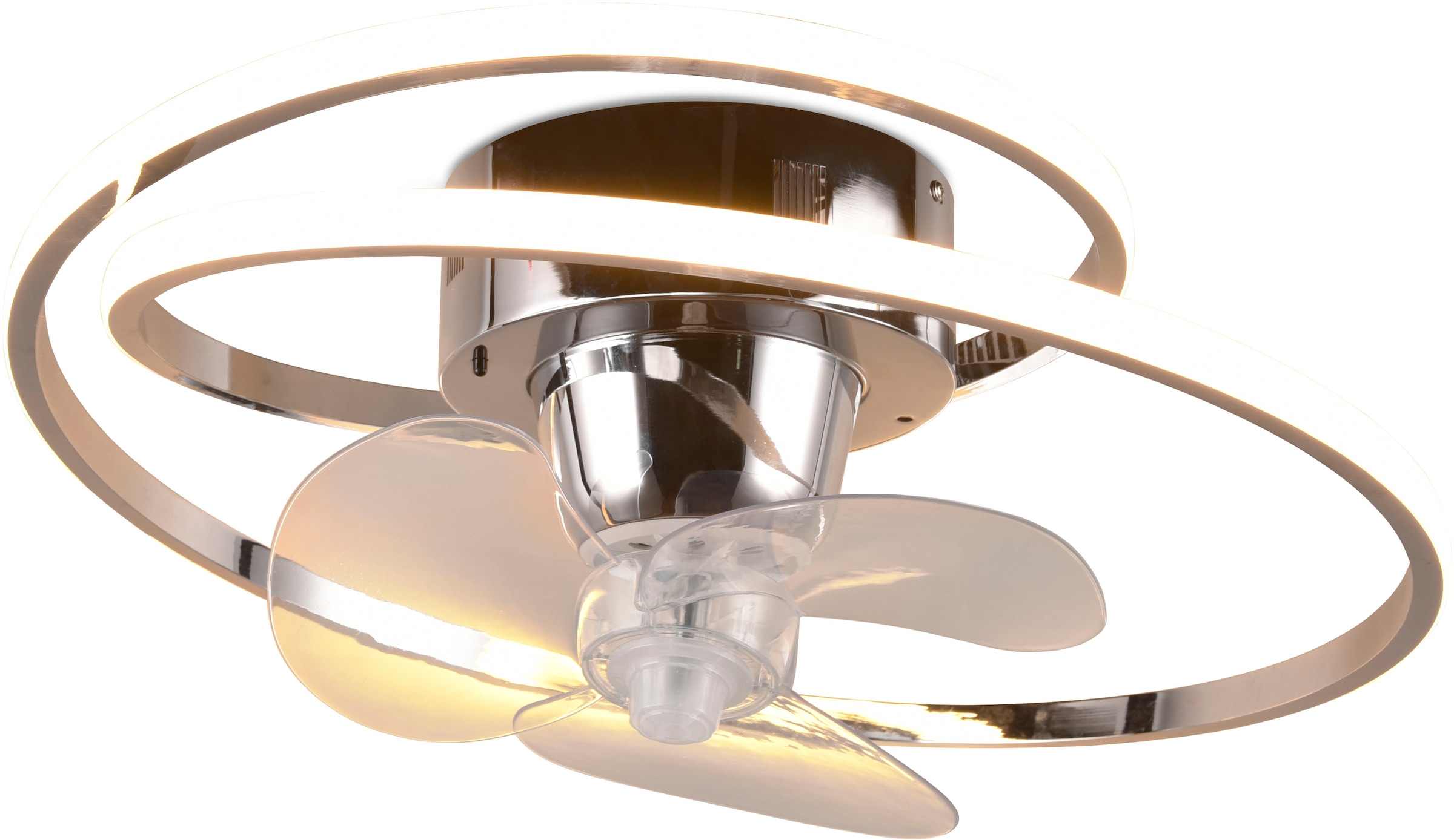 REALITY Leuchten LED Deckenleuchte »UMEA Deckenventilator mit Beleuchtung, Rotor schwenkbar, Fernbedienung«, 1 flammig, Leuchtmittel LED-Board | LED fest integriert, LED Ventilator dimmbar CCT Memory Nachtlicht Sommer- & Winterfunktion