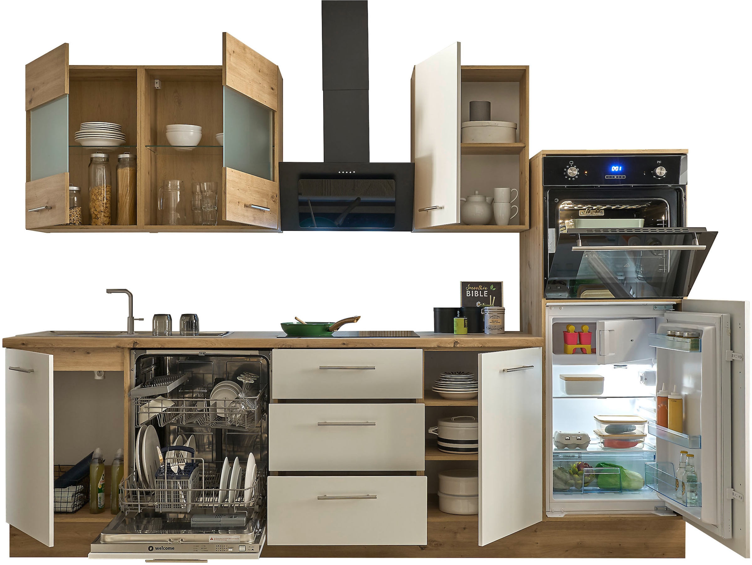BASIC by Balculina Küchenzeile »Capri«, Breite 280 cm, wahlweise mit E-Geräten, mit Soft-Close-Funktion