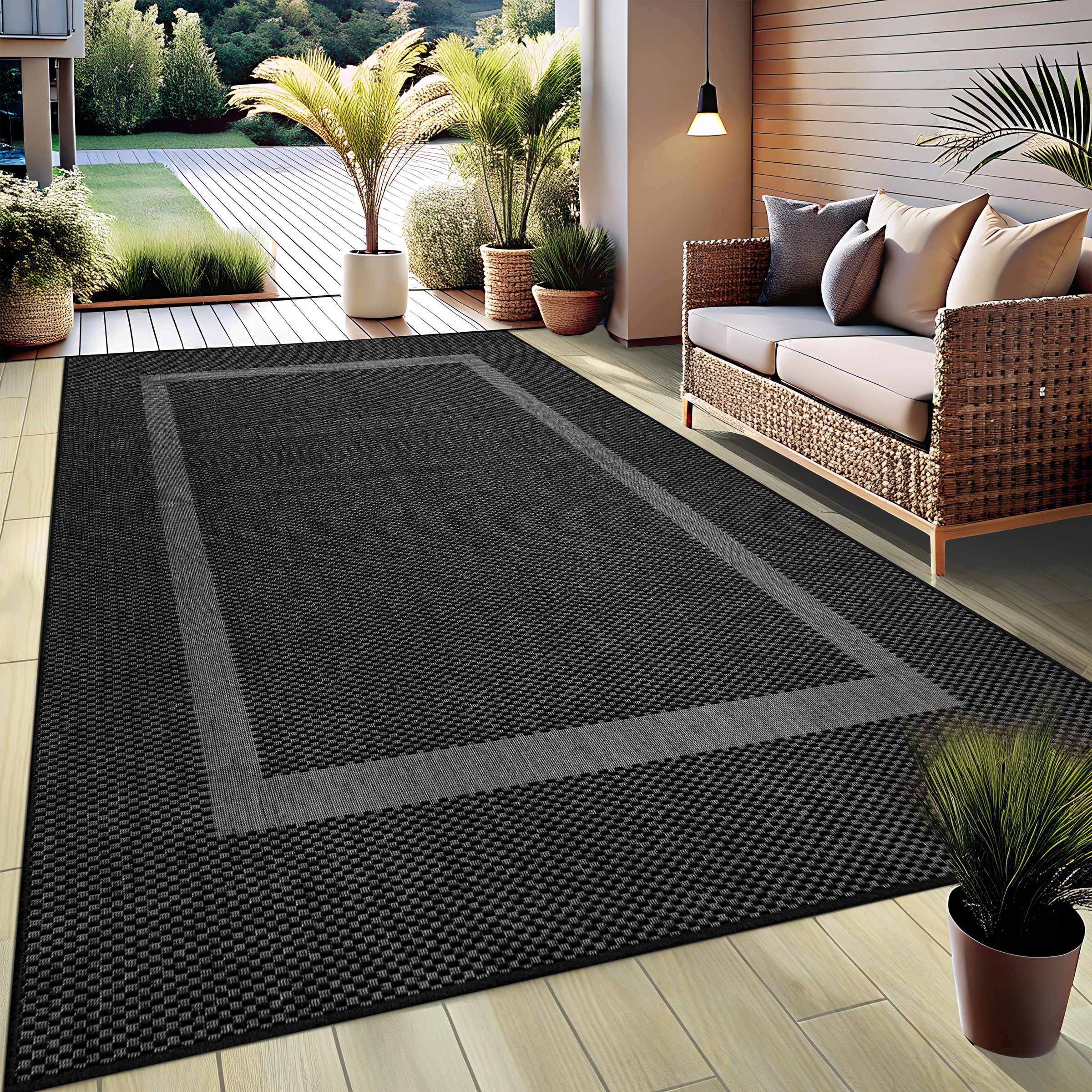 my home Teppich »Venedig Bordüre auch als Läufer erhältlich«, rechteckig, 3 mm Höhe, In- und Outdoor geeignet, Sisal-Optik, Wetterfest & UV-beständig
