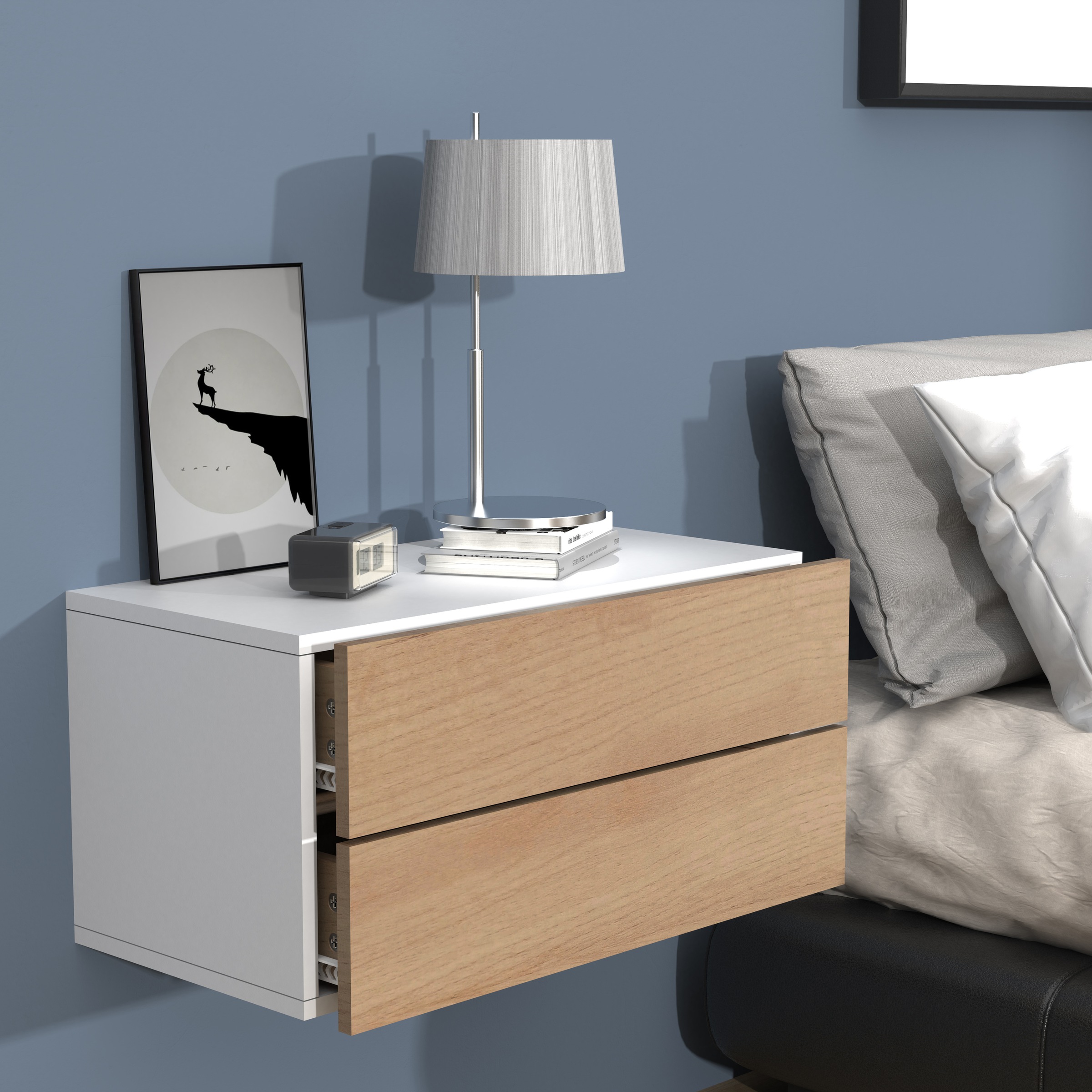 VCM Nachttisch »Holz Wandschublade Wand Hänge Nachttisch Usal L60«