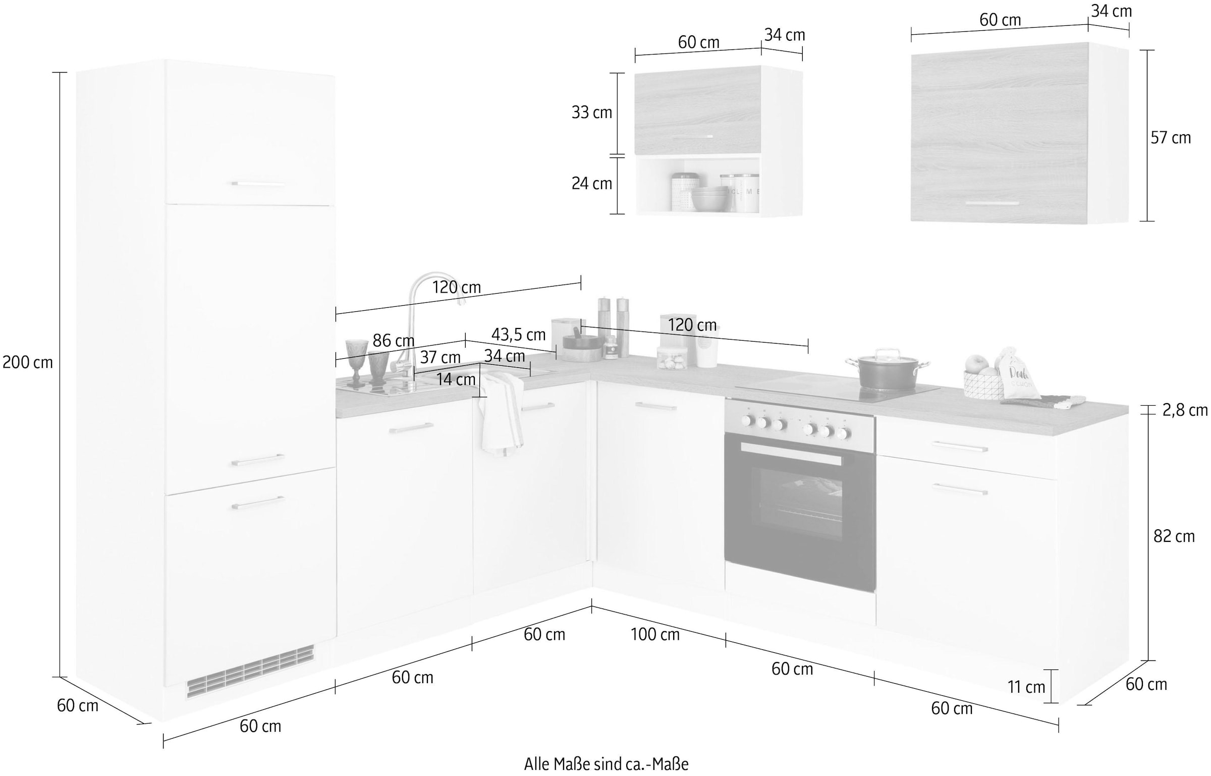 HELD MÖBEL Winkelküche »Visby«, ohne E-Geräte, Winkel 240 x 240cm für  Kühlschrank u. Geschirrspüler bestellen bei OTTO
