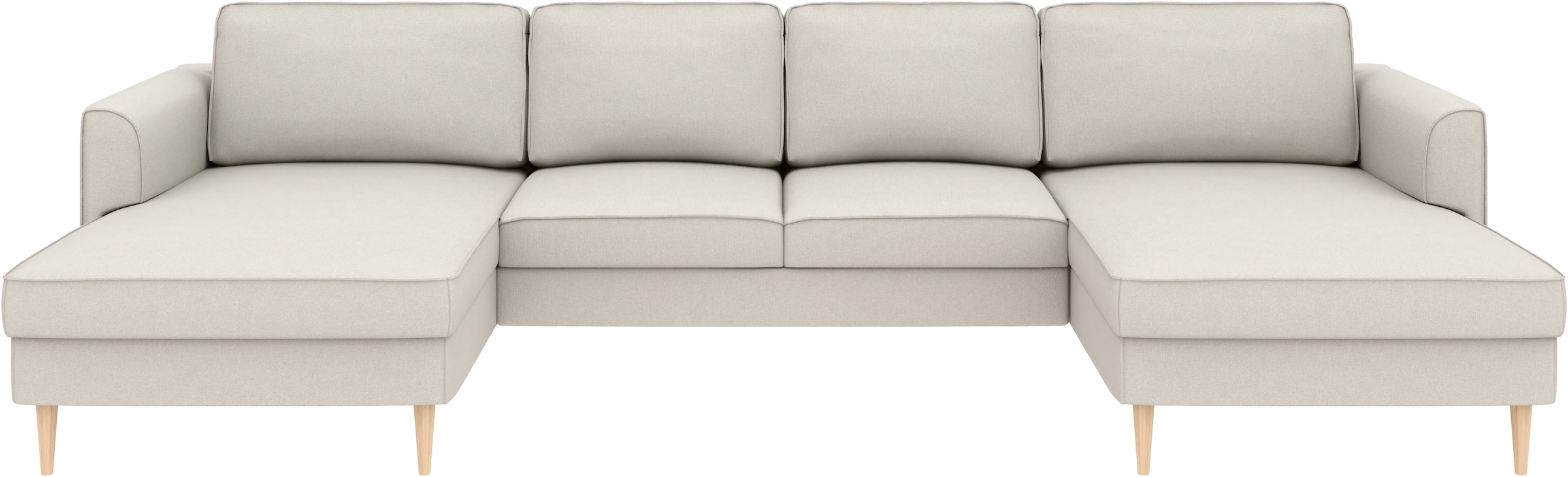 Home affaire Wohnlandschaft »Booster, whlw. mit Schlaffunktion & Bettkasten, Fuß Buche lackiert« Sofa in U-Form, Breite 305 cm, in Cord oder Struktur