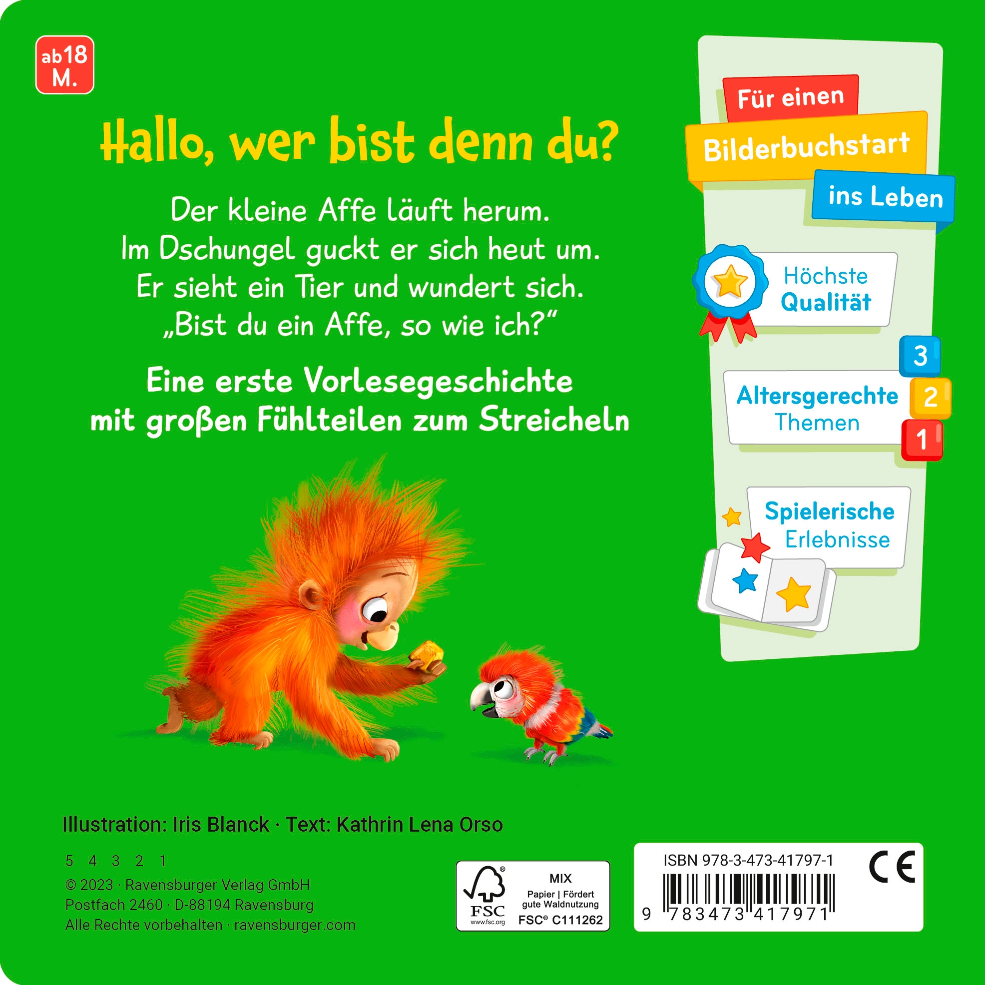 Ravensburger Buch »Pappbilderbuch, Mein erstes Vorlese-Fühlbuch: Bist du ein Affe?«