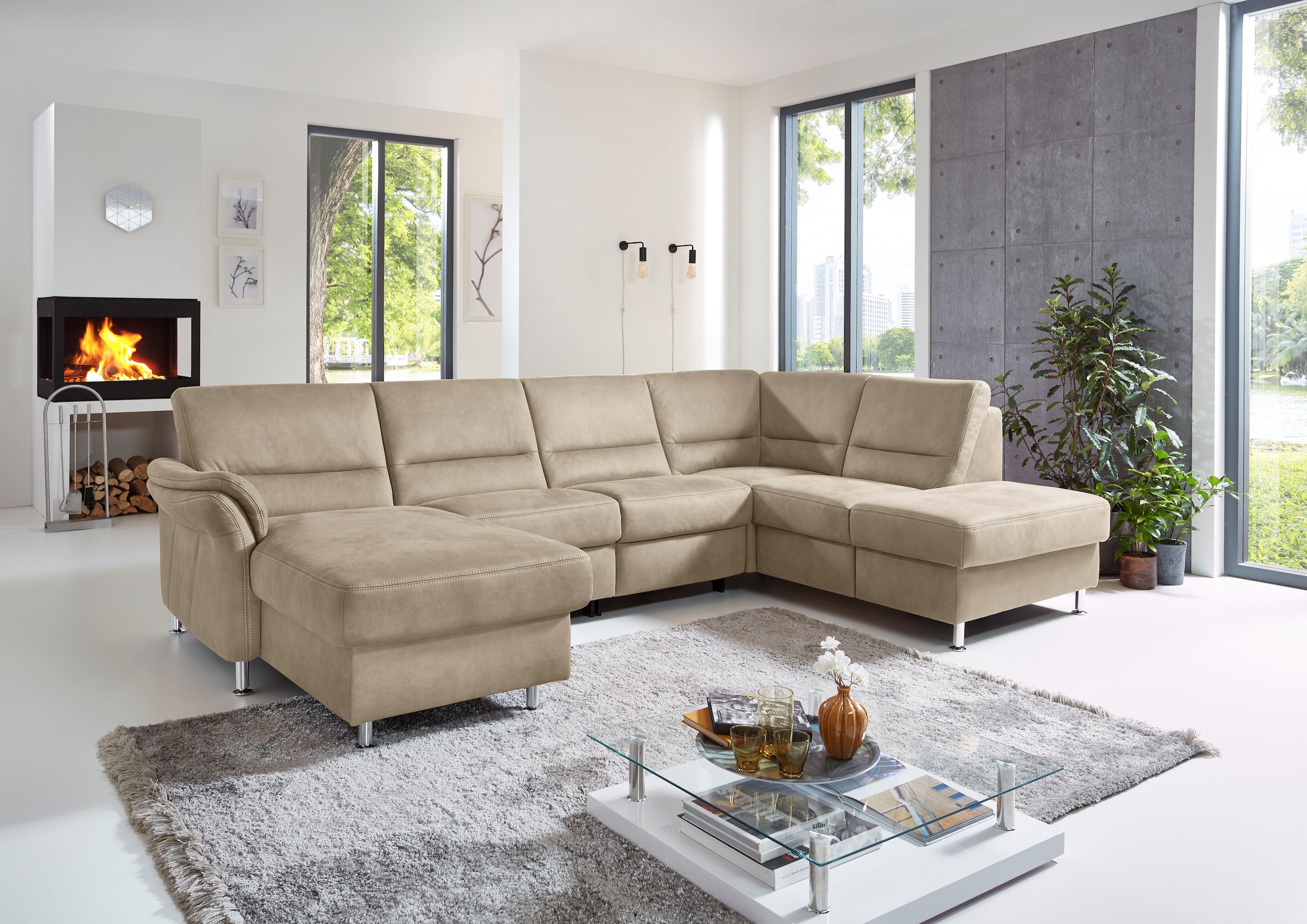 Die PlanBar Wohnlandschaft »ZE-EM16033 U-Form, Breite 316 cm« wahlweise mit Kopfstützen und echt bezogenem Rücken