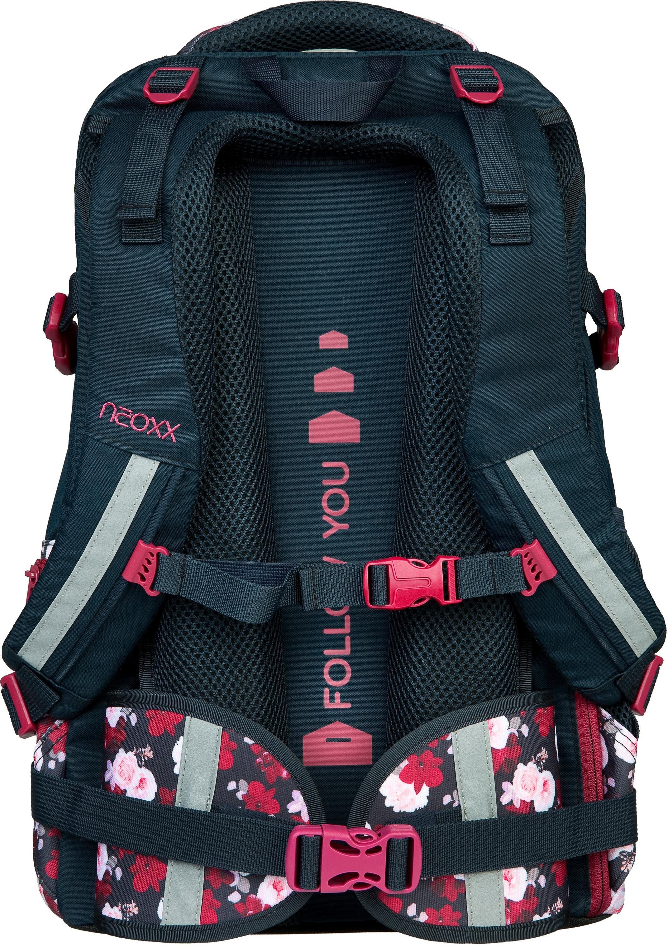 neoxx Schulrucksack »Active, My Heart Blooms«, reflektierende Details, aus recycelten PET-Flaschen