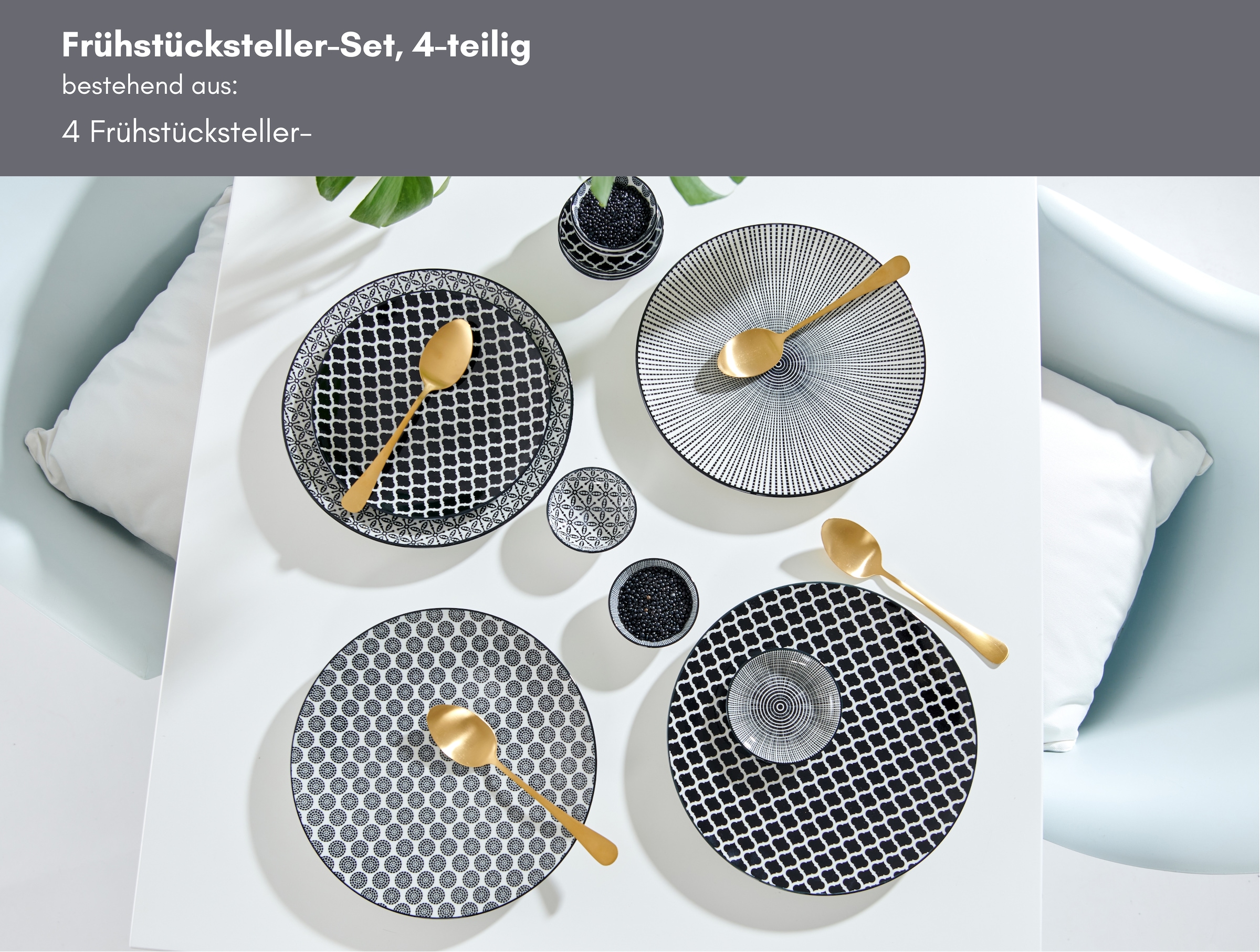 Ritzenhoff & Breker Frühstücksteller »Takeo«, (Set, 4 St.), Porzellan, skandinavisch-schlichter Touch, Ø 21,5 cm