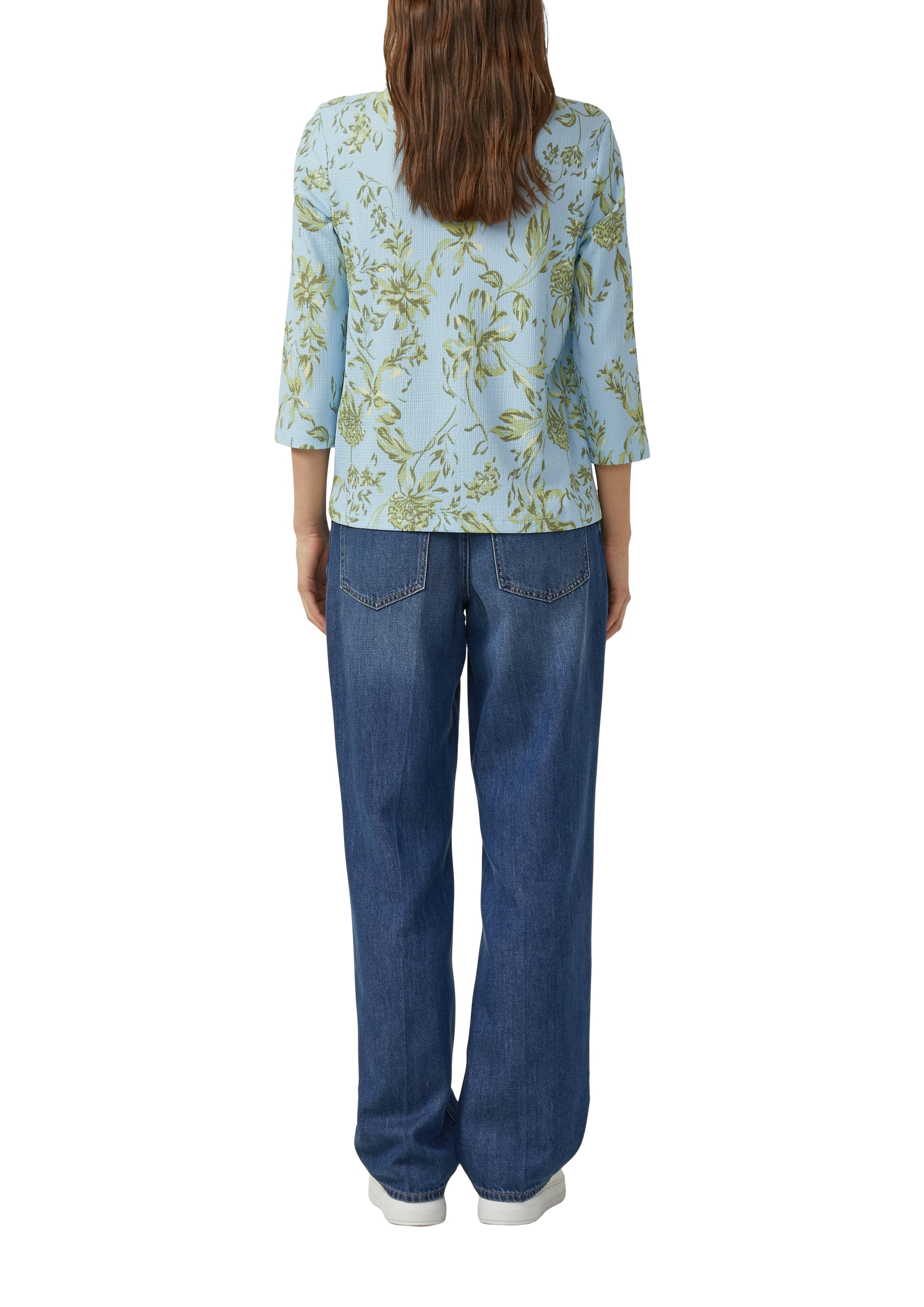 s.Oliver 3/4-Arm-Shirt mit floralem Allover-Print - Sommershirt Rundhals