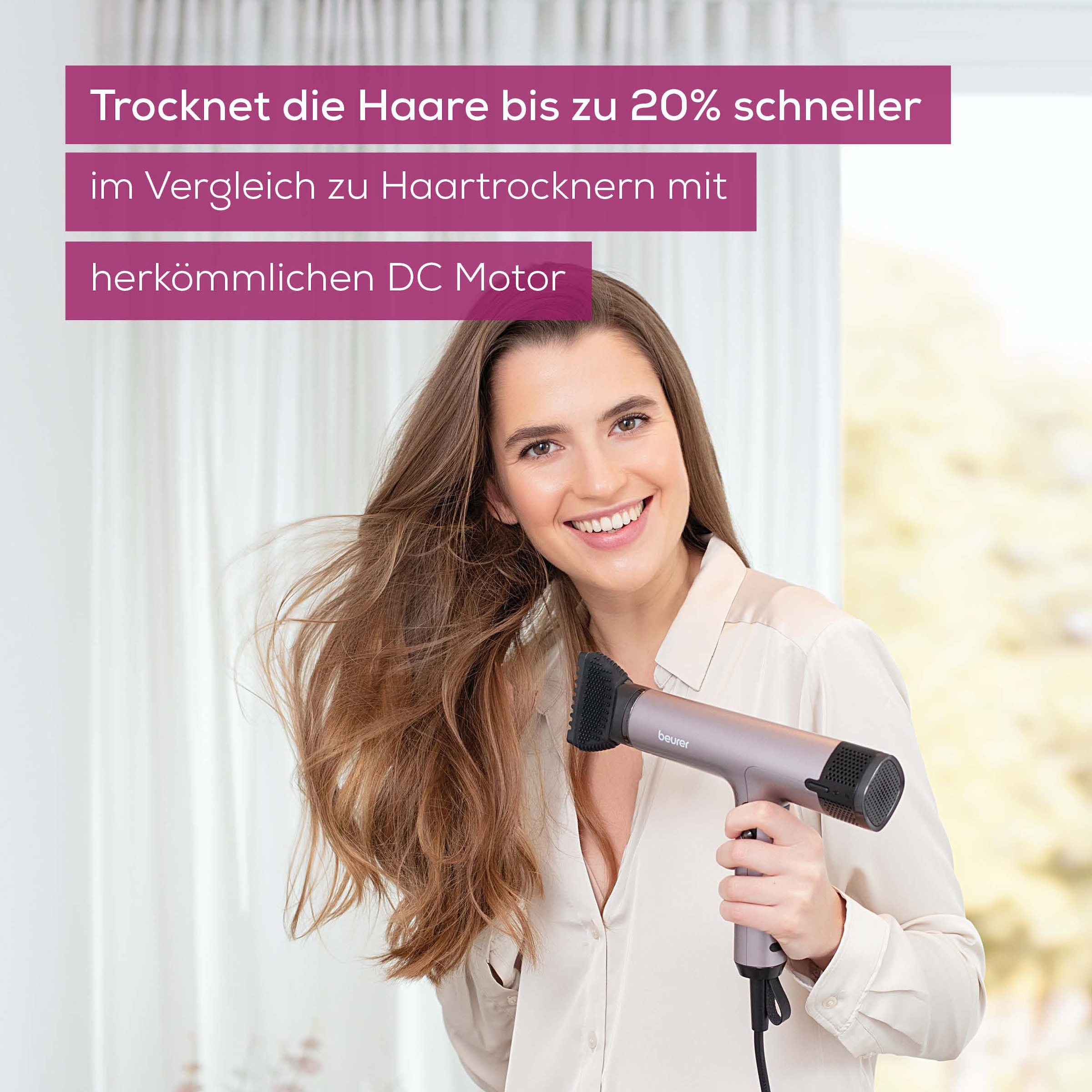 BEURER Haartrockner »HC 100 Premium mit leistungsstarkem Motor und 1700 Watt«, 1700 W, 2 Aufsätze, Schnelles Trocknen der Haare, leichtes Gewicht (nur 360 g ohne Kabel)