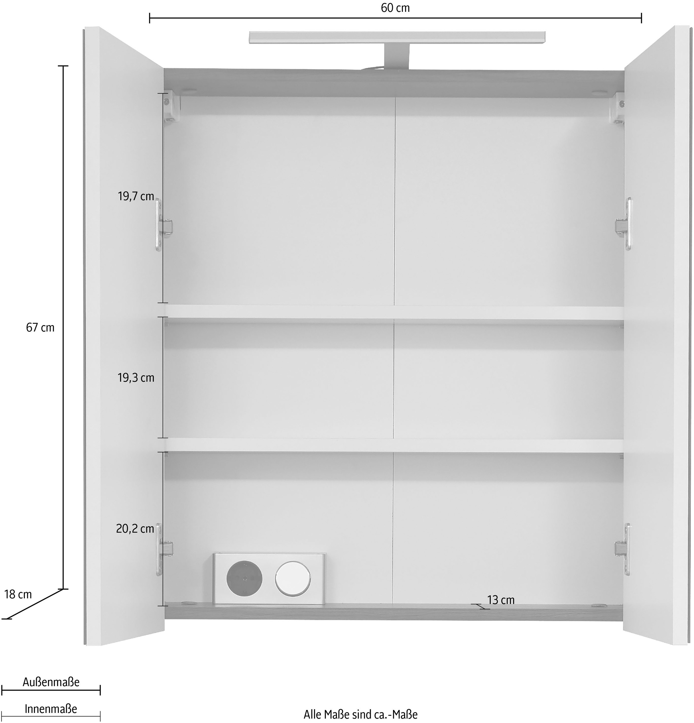 INOSIGN Spiegelschrank »Sovana«, Badschrank wahlweise mit oder ohne Beleuchtung - (B/T/H) 60/18/67 cm