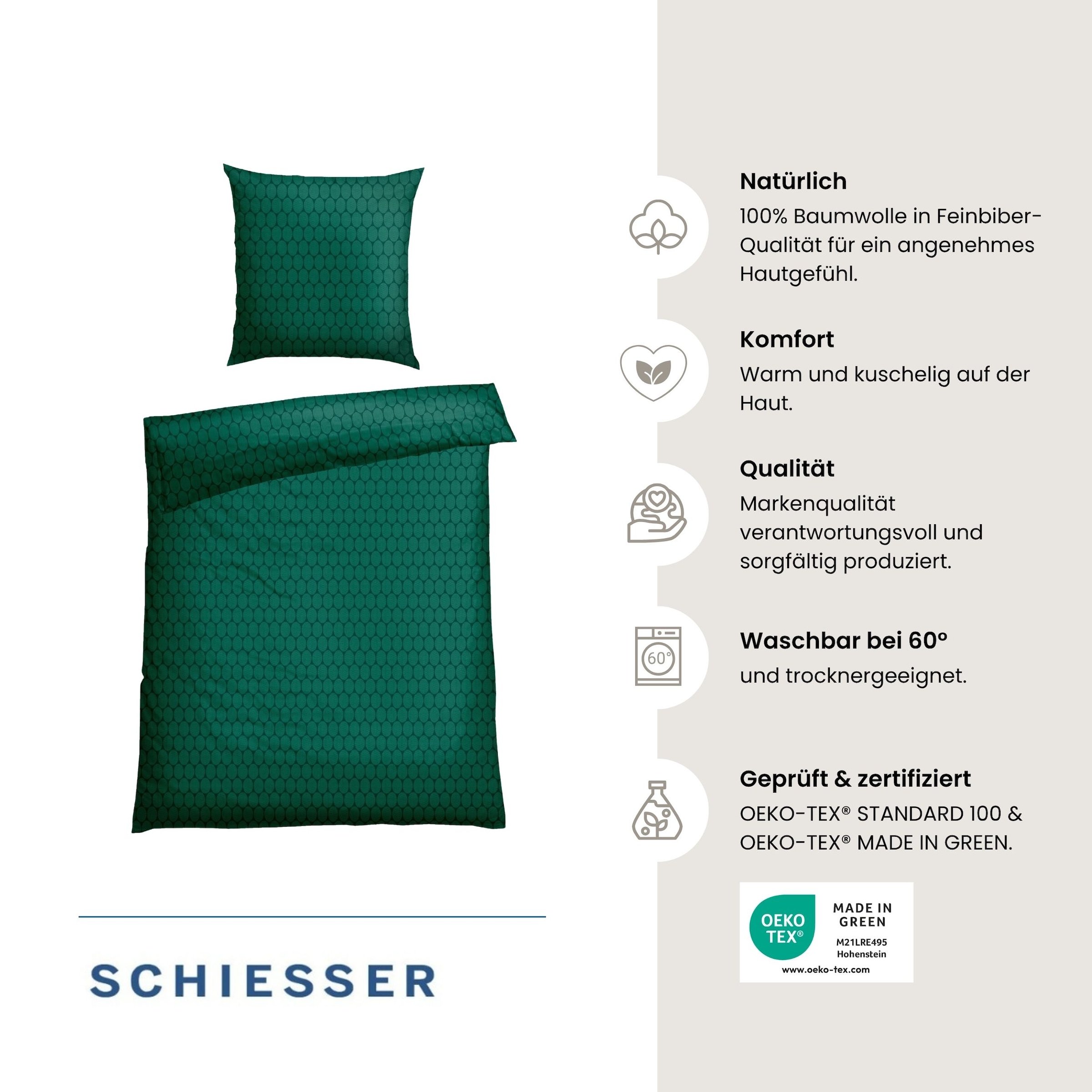 Schiesser Bettwäsche »Drops aus wärmender Feinbiber-Qualität mit dezentem Grafikprint« 2 Stk. OEKO-TEX® MADE IN GREEN