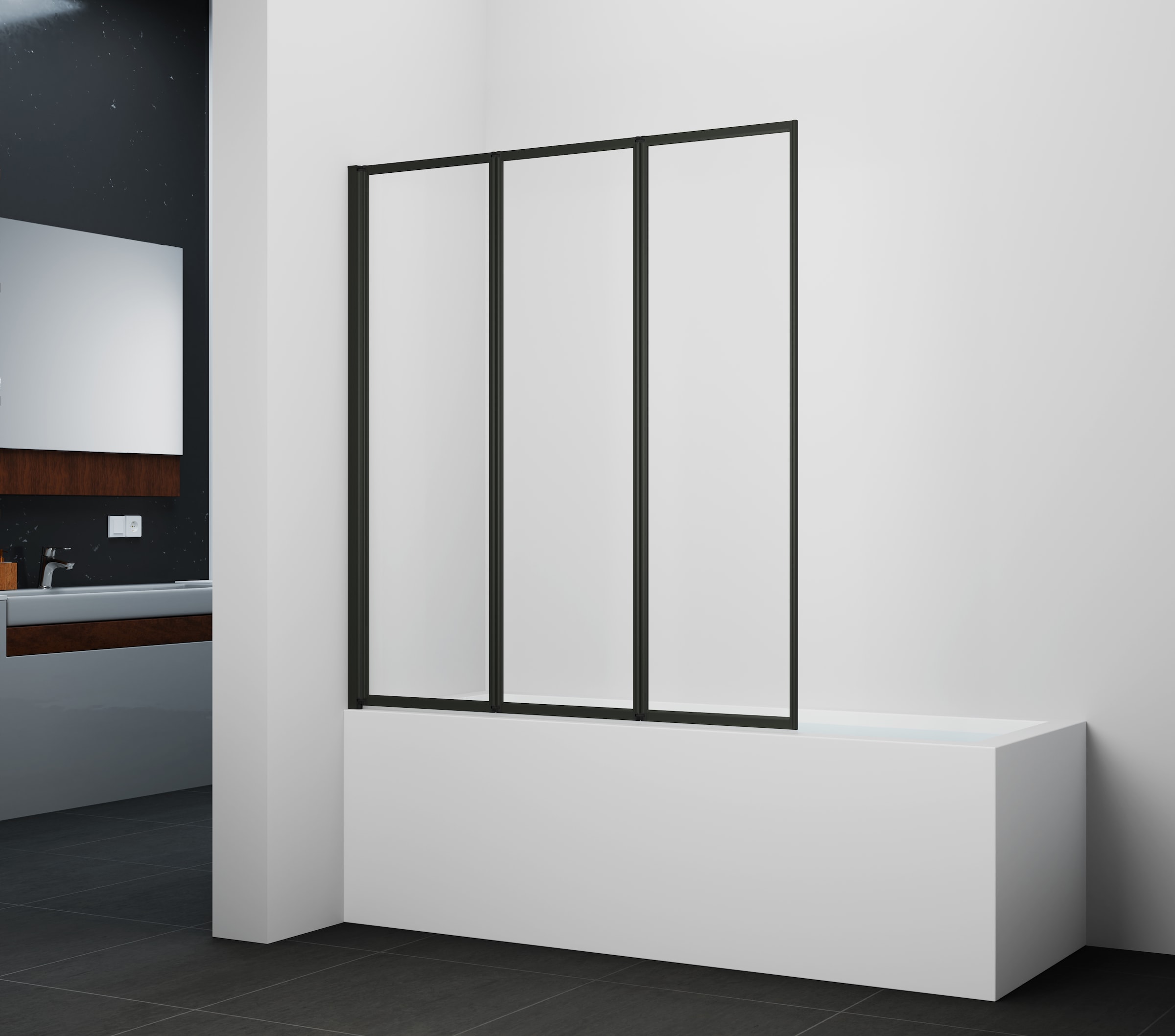 Marwell Badewannenfaltwand »Black Light« 3-flügelig, einklappbar, mattschwarzer Aluminiumrahmen