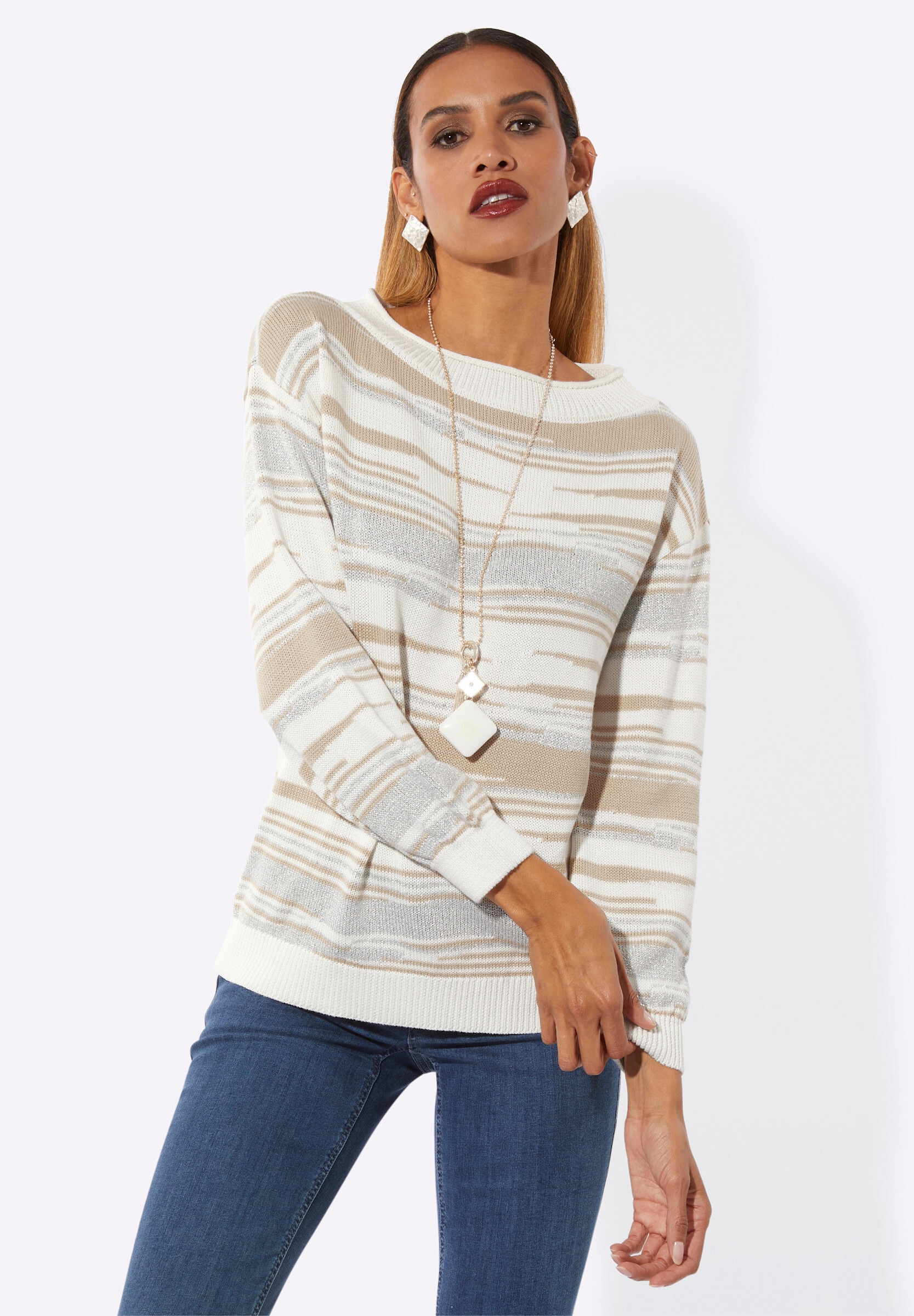 creation L Longpullover »Pullover Jacquardpullover mit Glanzgarn«