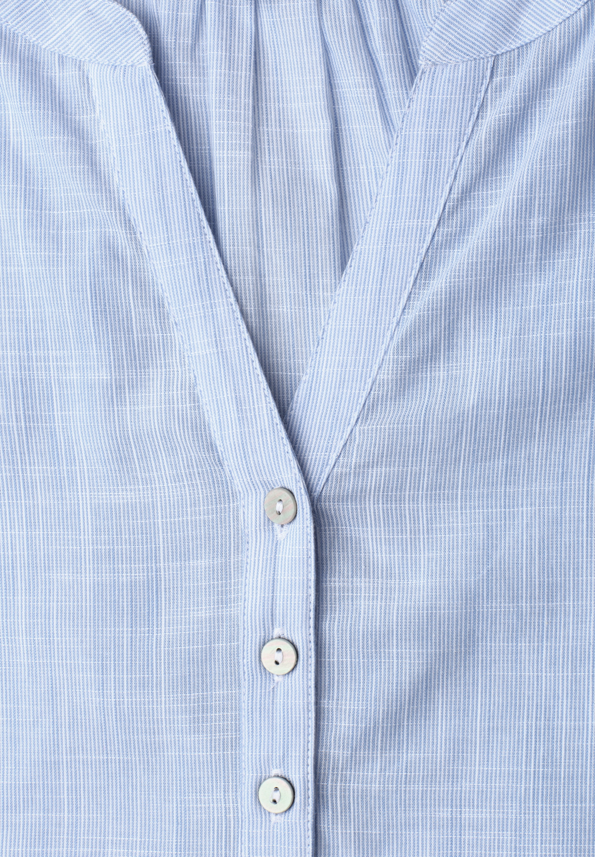 STREET ONE Kurzarmbluse Chambray Bluse mit Splitneck und Elastiksaum