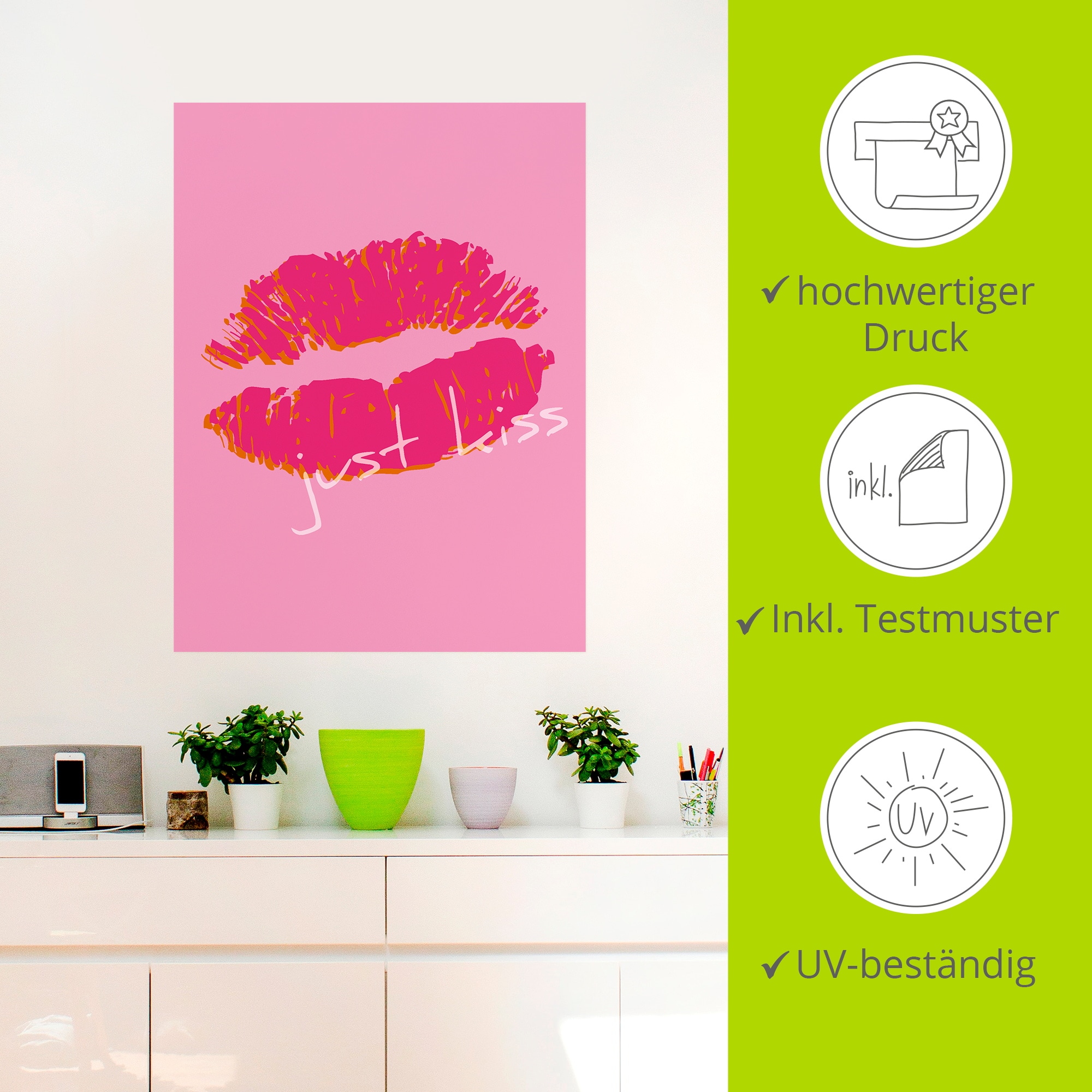 Artland Wandbild »Just kiss« Sprüche & Texte 1 Stk. tlg. als Alubild, Leinwandbild, Poster, Wandaufkleber in verschied. Größen