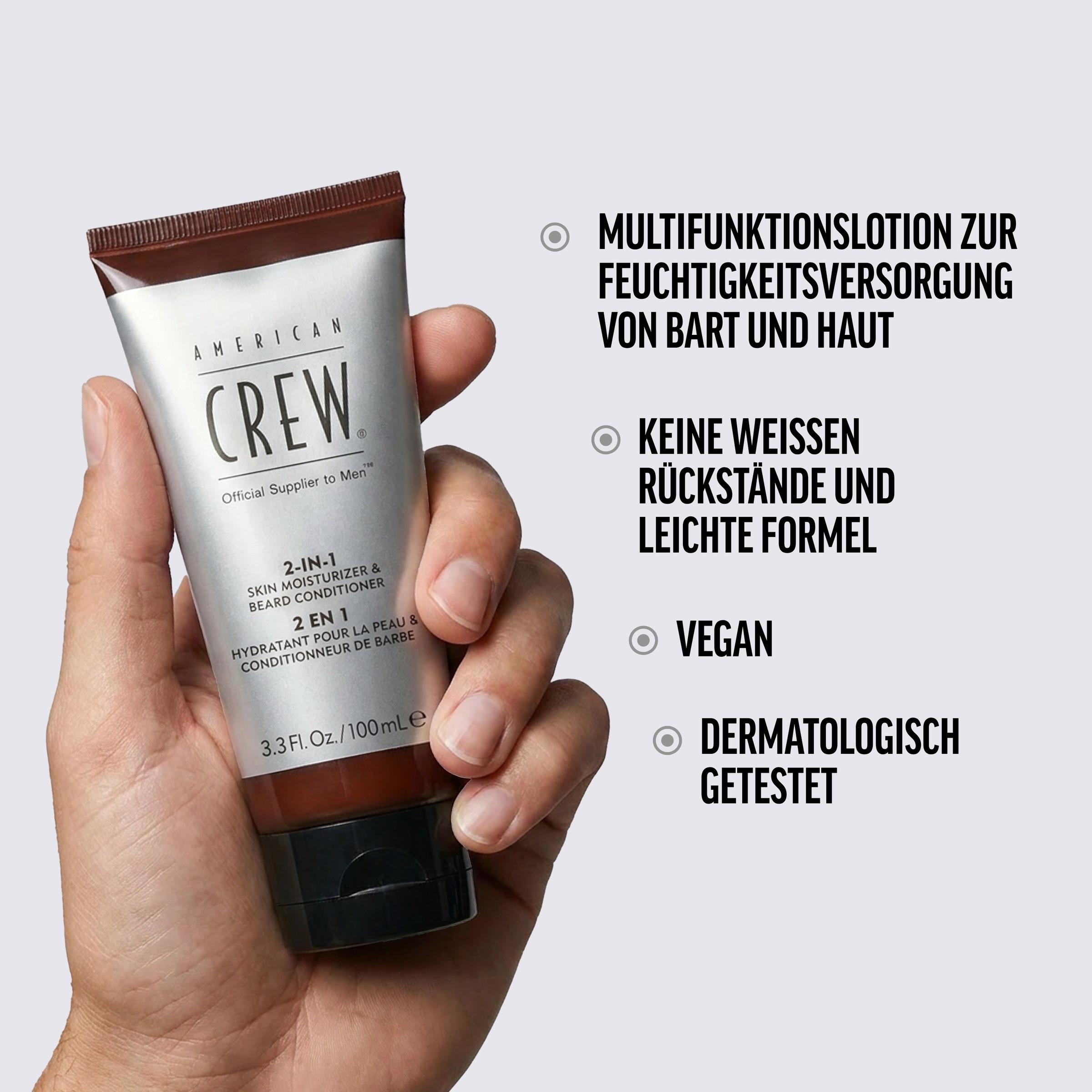 American Crew Bartconditioner »2-IN-1 SKIN MOISTURIZER AND BEARD CONDITIONER« Macht Barthaare weicher & pflegt, stärkt die Haut, ohne Rückstände