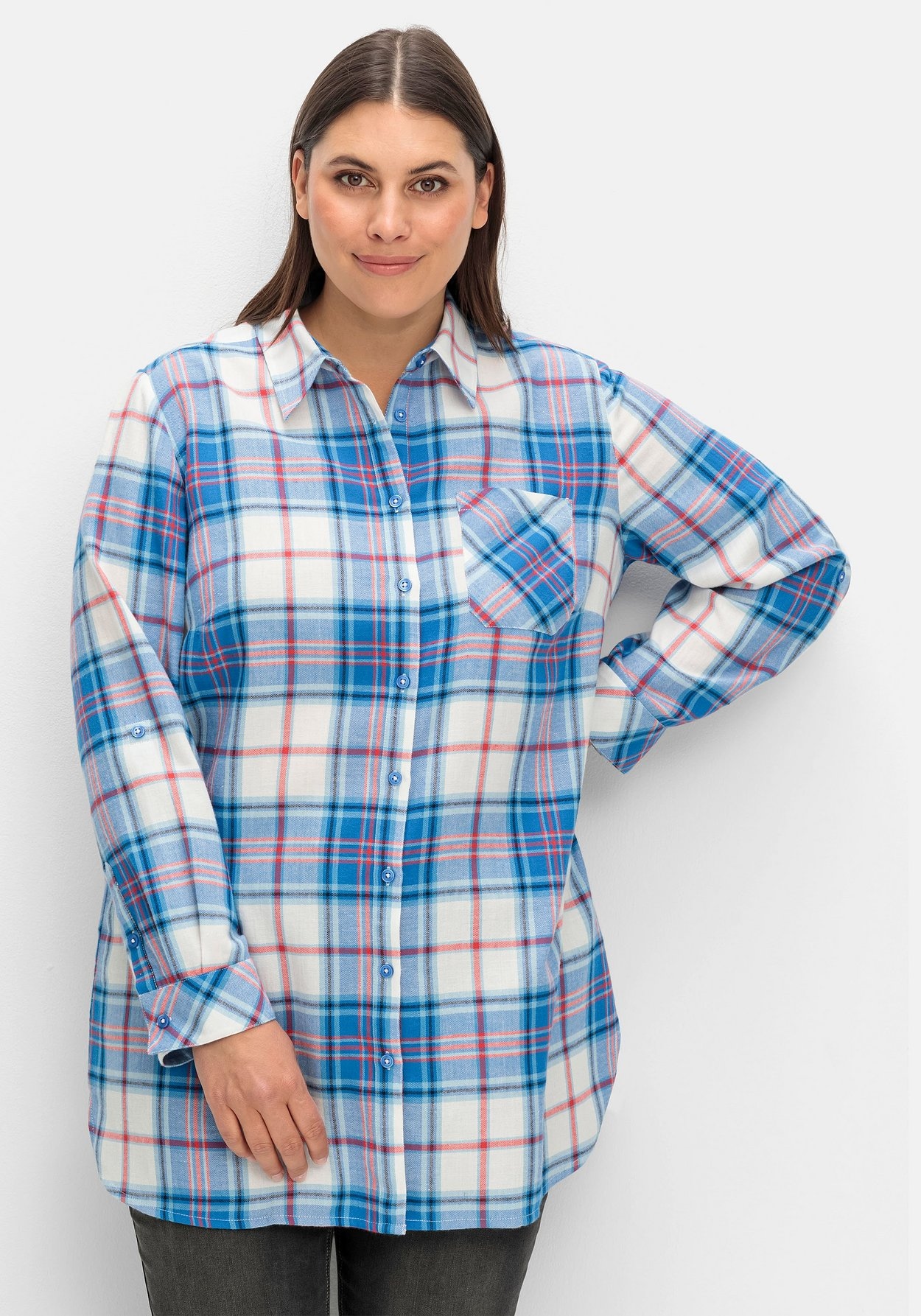 Longbluse »Karierte Longbluse aus Baumwoll-Flanell, mit Krempelärmeln«, aus...