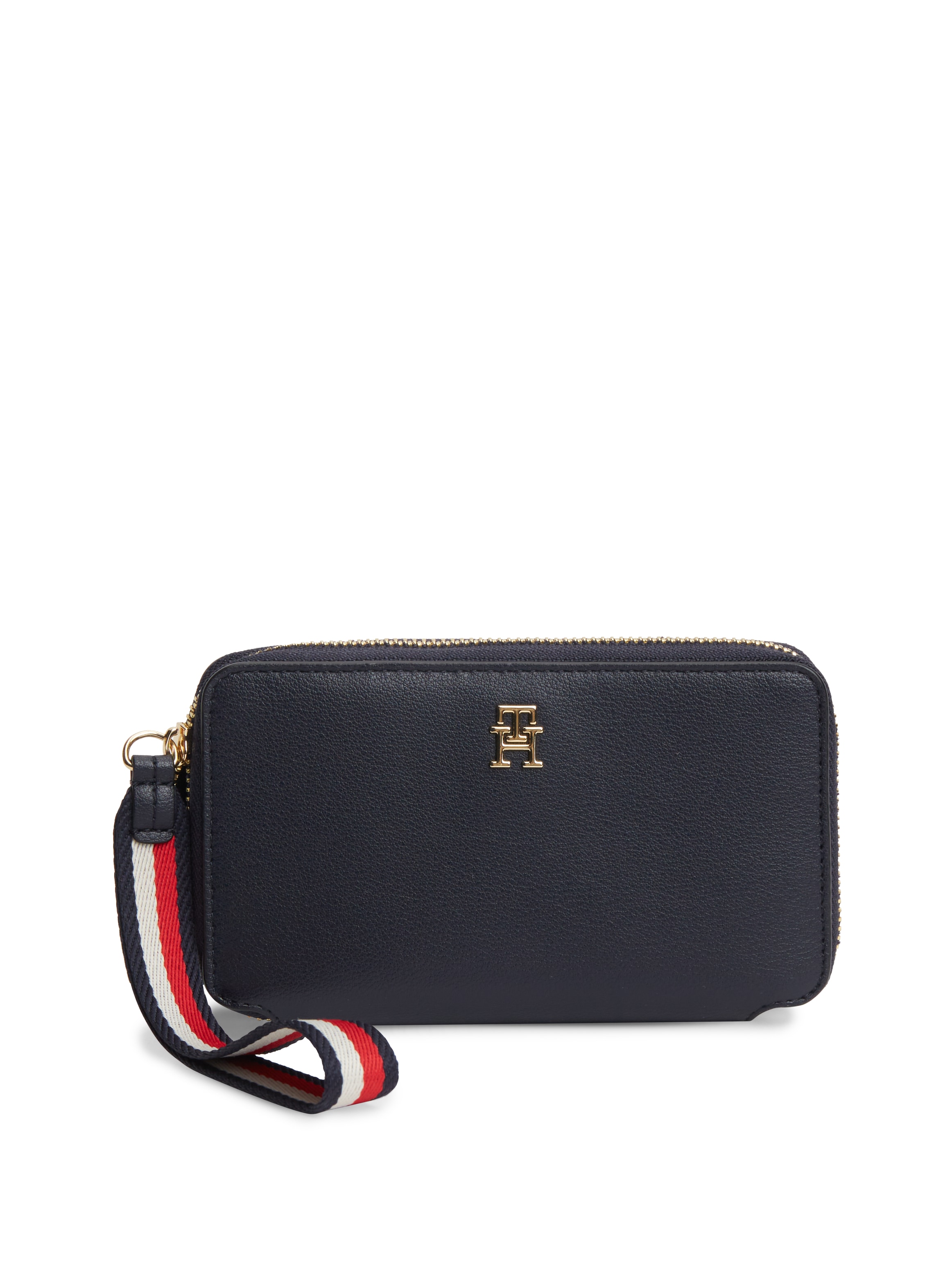 Tommy Hilfiger Geldbörse »TH LOGOTAPE COMPACT ZIP AROUND« Unisex Portemonnaie, Geldbeutel mit edlem TH-Logoelement