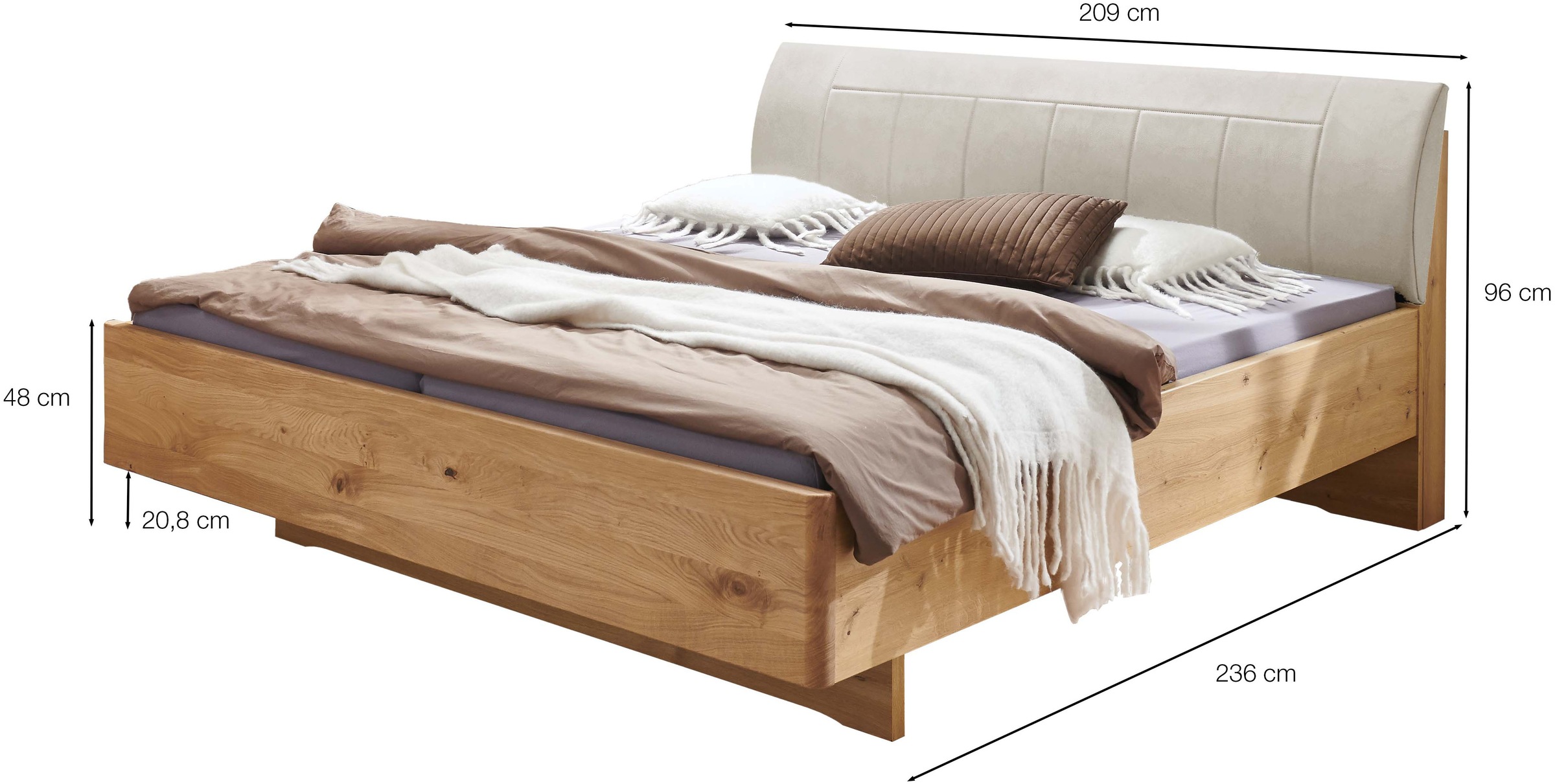 WIEMANN Holzbett »Cardiff, Bettgestell, Bettrahmen, teilmassiv, mit Polsterkopfteil«, (Belastbarkeit 110/220 Kg, 4-fache höhenverstellbar, MADE IN GERMANY), Fußteil aus Massivholz, verschiedene Größen