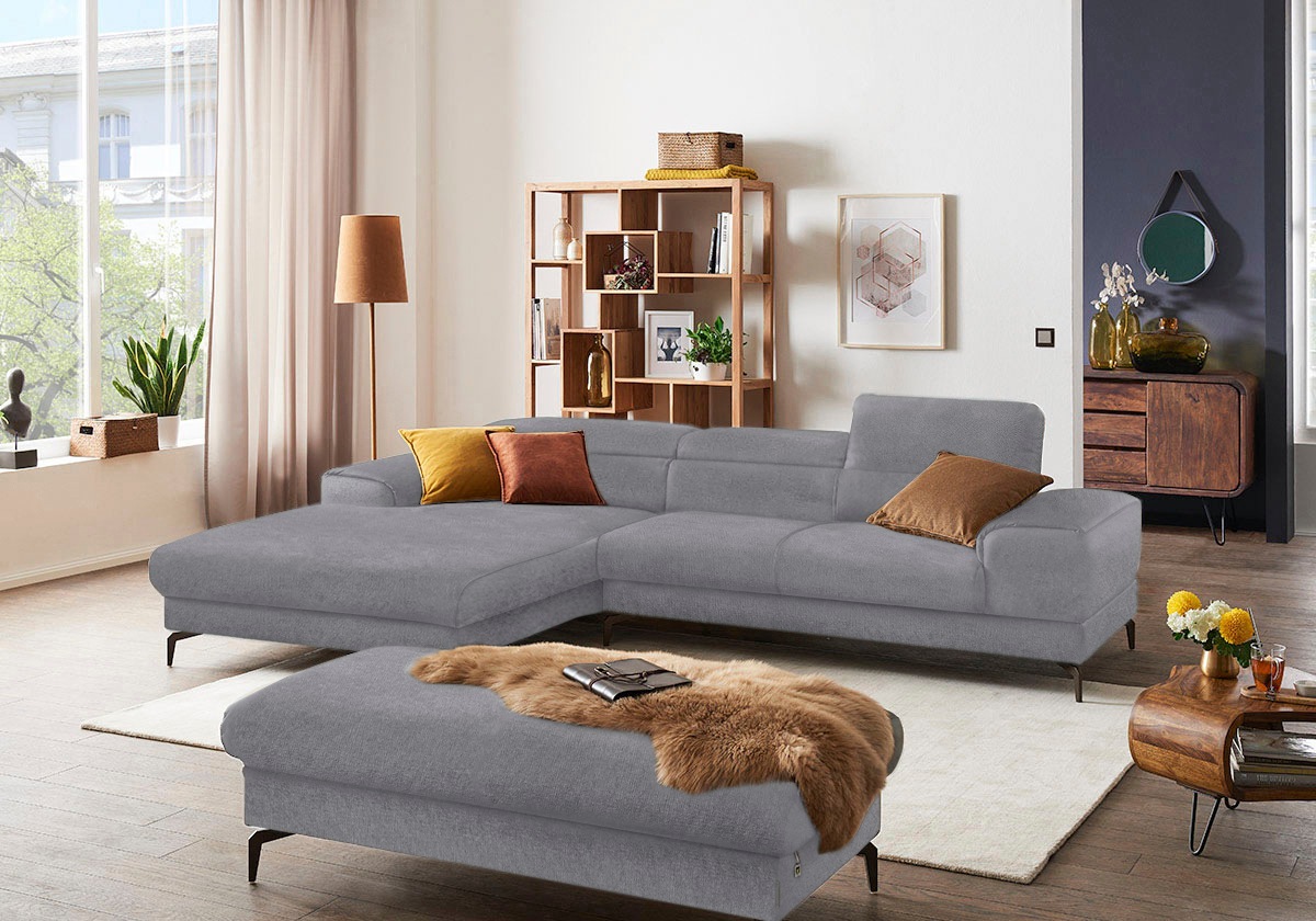 W.SCHILLIG Ecksofa »piedroo, Designsofa mit tollem Sitzkomfort, elegant und bequem, L-Form«, Kopfteilverstellung, wahlweise mit Sitztiefenverstellung, Breite 303cm