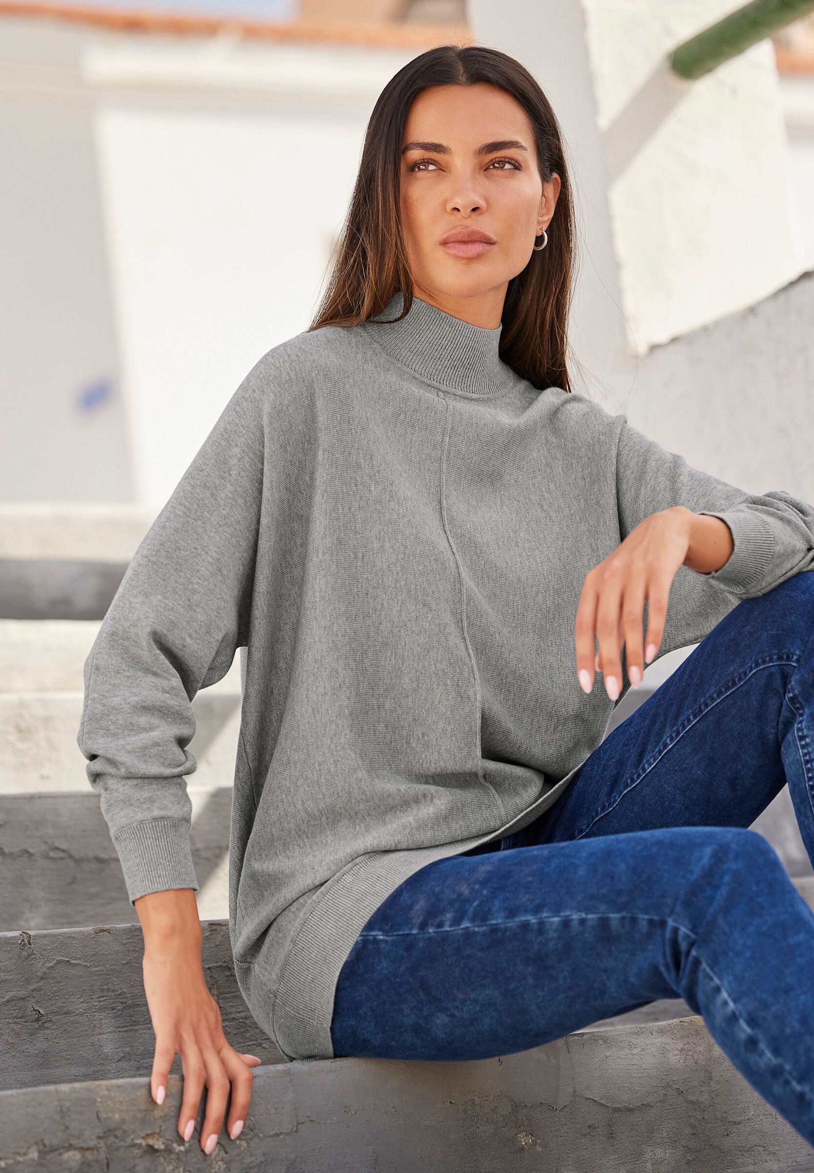 heine Strickpullover »Pullover Stehkragenpullover mit Fledermaus-Ärmel«