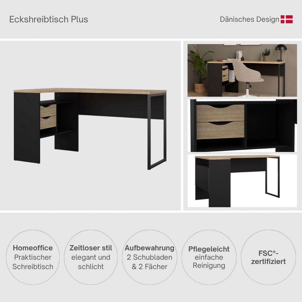 INOSIGN Eckschreibtisch »Plus« Schreibtisch mit vielen Stauraummöglichkeiten, Gestell aus Metall