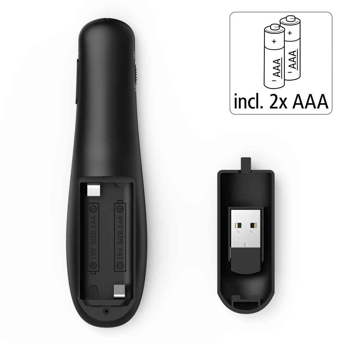 Hama Fernbedienung »Wireless-Laser Presenter, 12 m Reichweite, Laserpointer, Batterie« USB-Empfänger verstaubar, Batteriebetrieb, Smart-Link