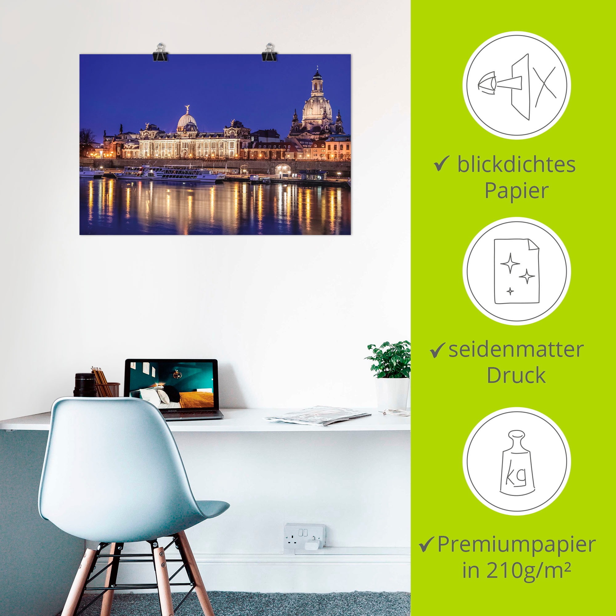 Artland Wandbild »Abend an der Elbe in Dresden«, Dresden, (1 St.), als Alubild, Leinwandbild, Wandaufkleber oder Poster in versch. Größen
