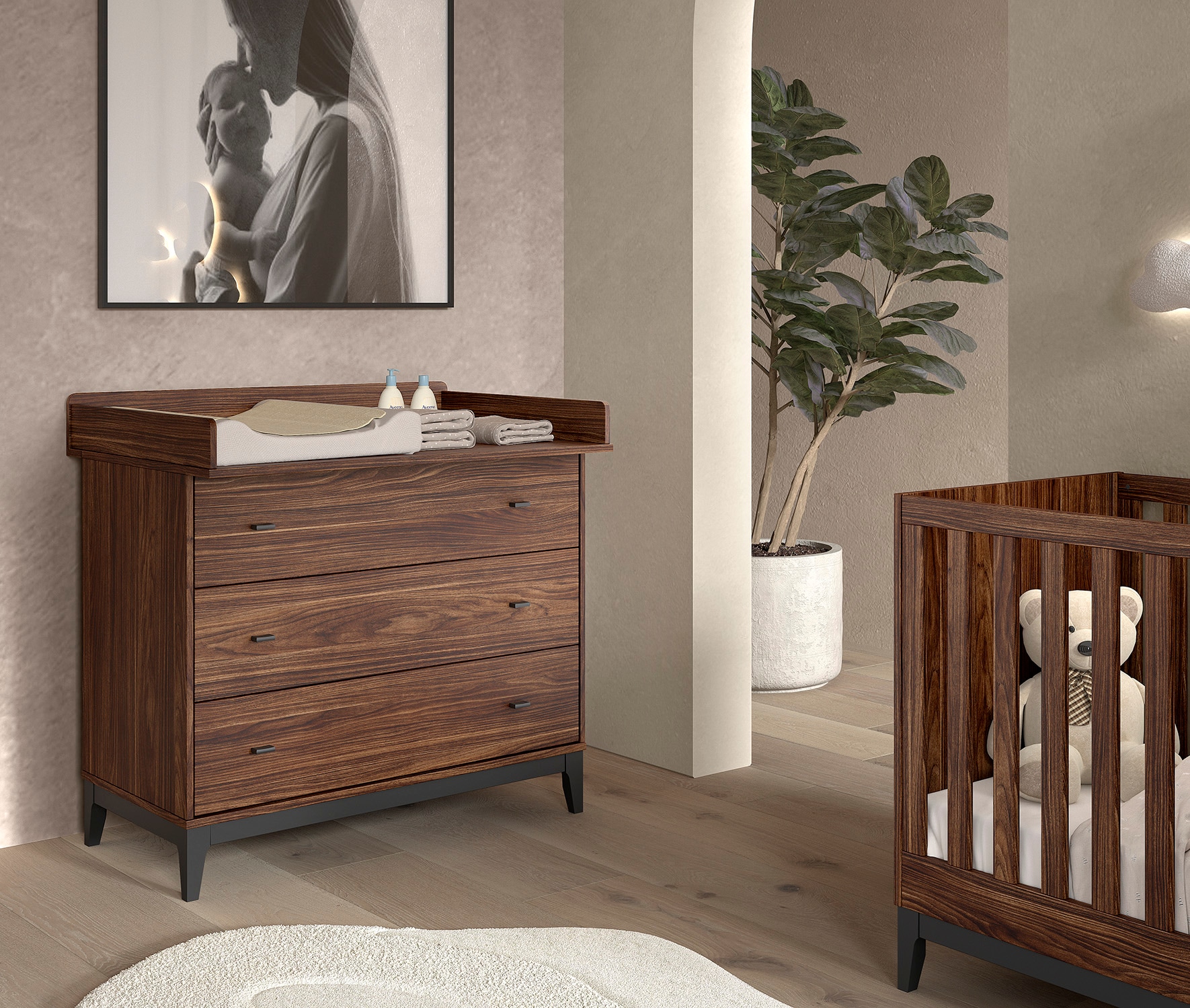 Vipack Babymöbel-Set »Ilyas, das perfekte Set für Ihr Kinderzimmer« 4 tlg. Pflegeleichte Oberfläche, Nussbaum Dekor