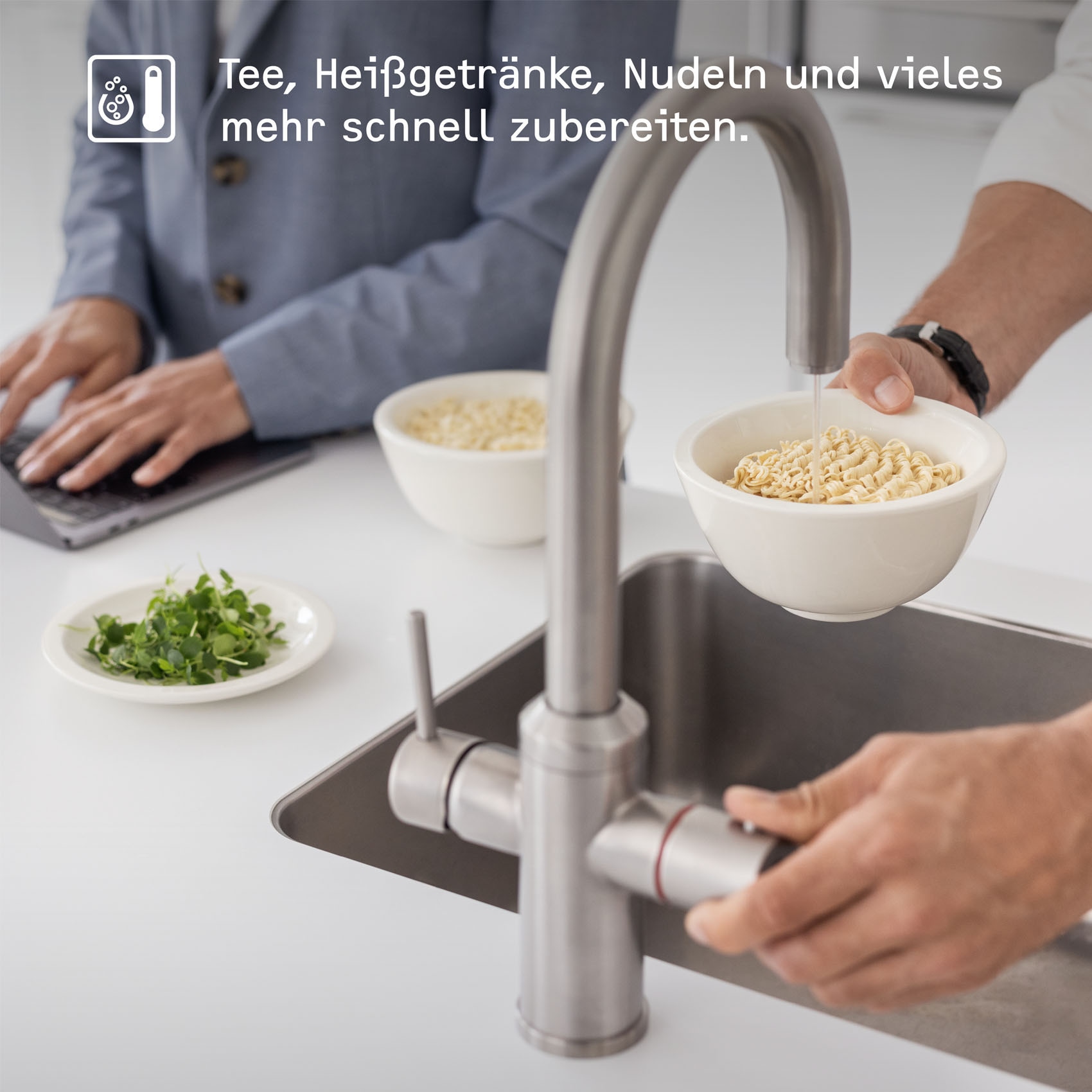 STIEBEL ELTRON Untertisch-Trinkwassersystem »Kochendwassergerät HOT 2.6 N Premium + 3in1 b gebürstet« Set mit Heißwassergerät und speziellem Wasserhahn für die Küche
