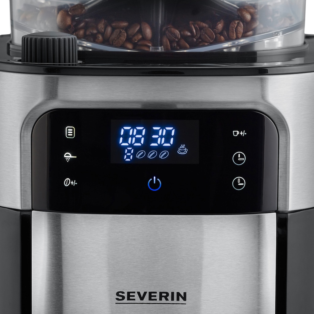 Severin Kaffeemaschine mit Mahlwerk »KA 4814«, Permanentfilter, 1x4, mit Mahlwerk und dreistufiger Aromawahl, Schwenkfilter, LED-Touch-Display mit Timerfunktion, einzigartige Blooming-Funktion