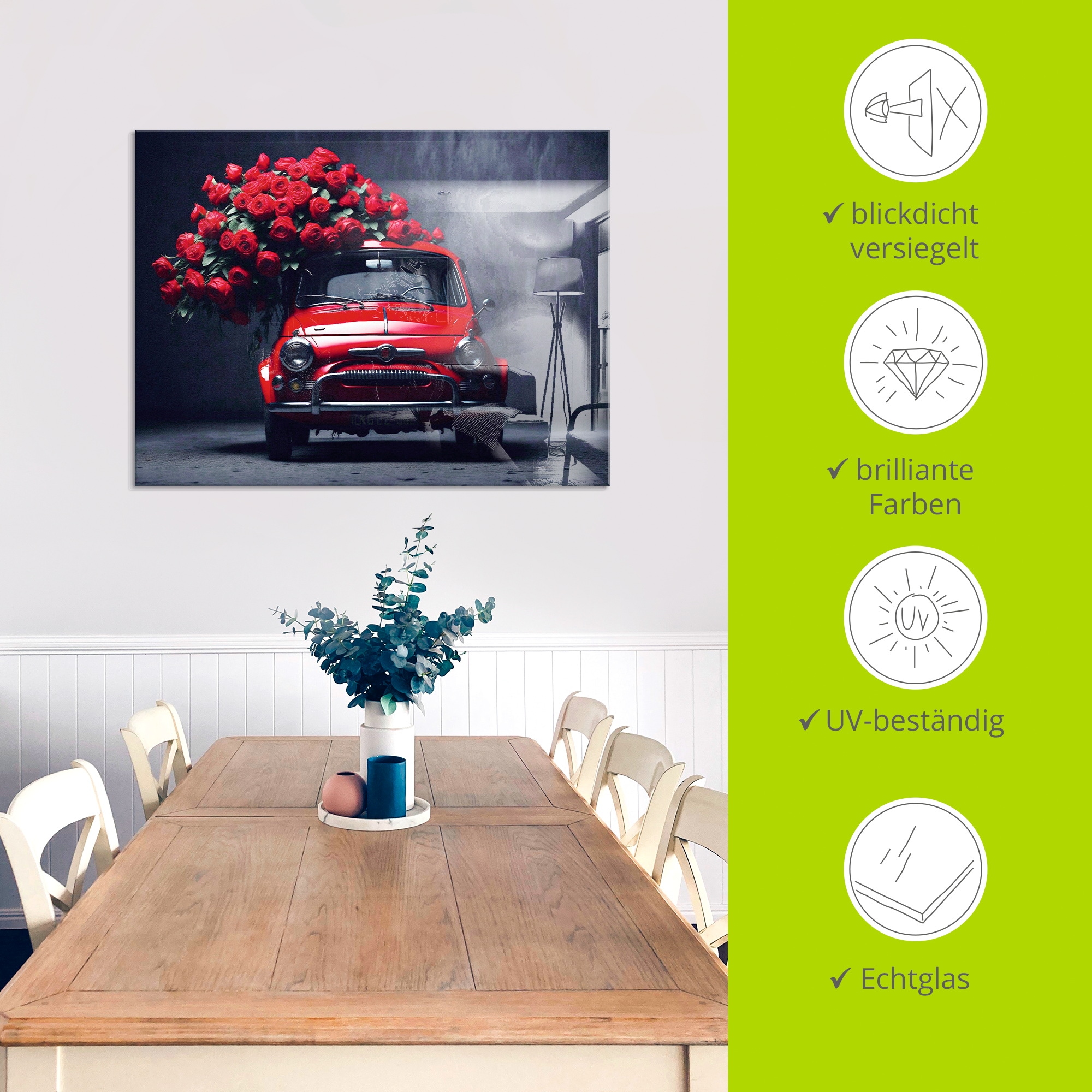 Artland Glasbild »Rote Rosen für den kleinen Italiener« 1 Stk. tlg. in verschiedenen Größen