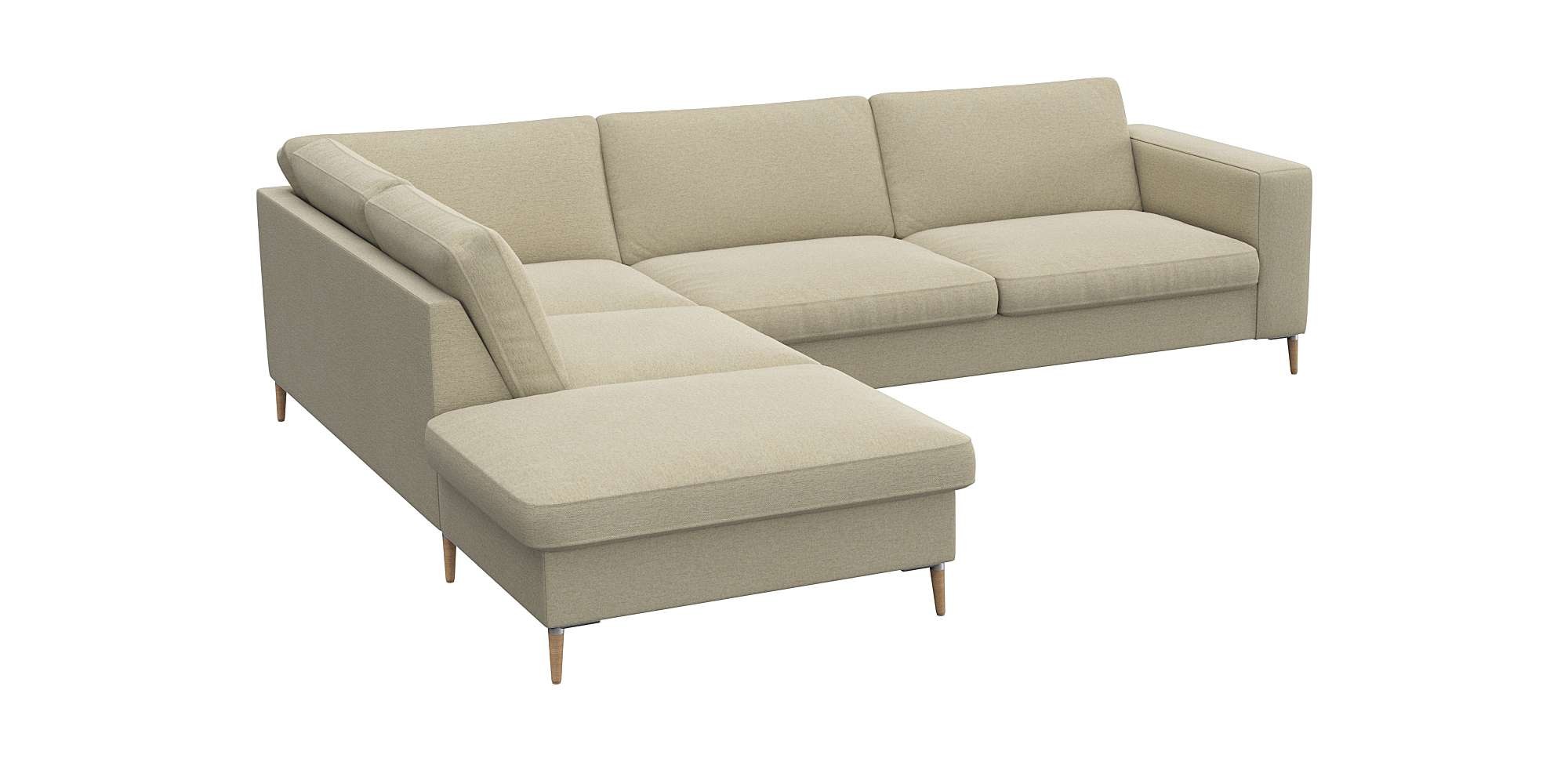 FLEXLUX Ecksofa »Fiore, Sitzaufbau mit hochwertigem Kaltschaum für mehr Sitzkomfort« breite Armlehnen,  L-Form, Füße Alu/Eiche
