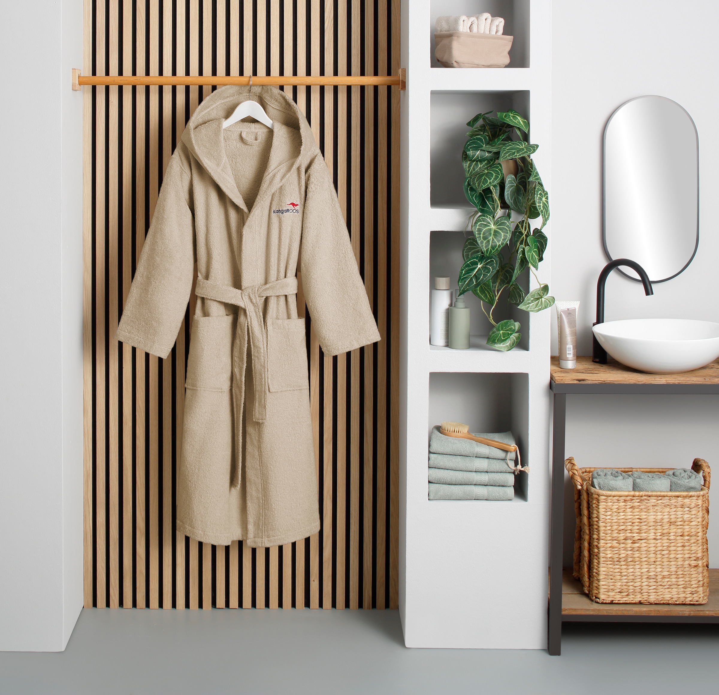 KangaROOS Unisex-Bademantel »Cassidy, für Damen & Herren, Standardlänge & Überlänge« 1 Stk. mit Taschen, Männer und Frauen, Baumwolle, Reise, Hotel, Sauna, S-3XL