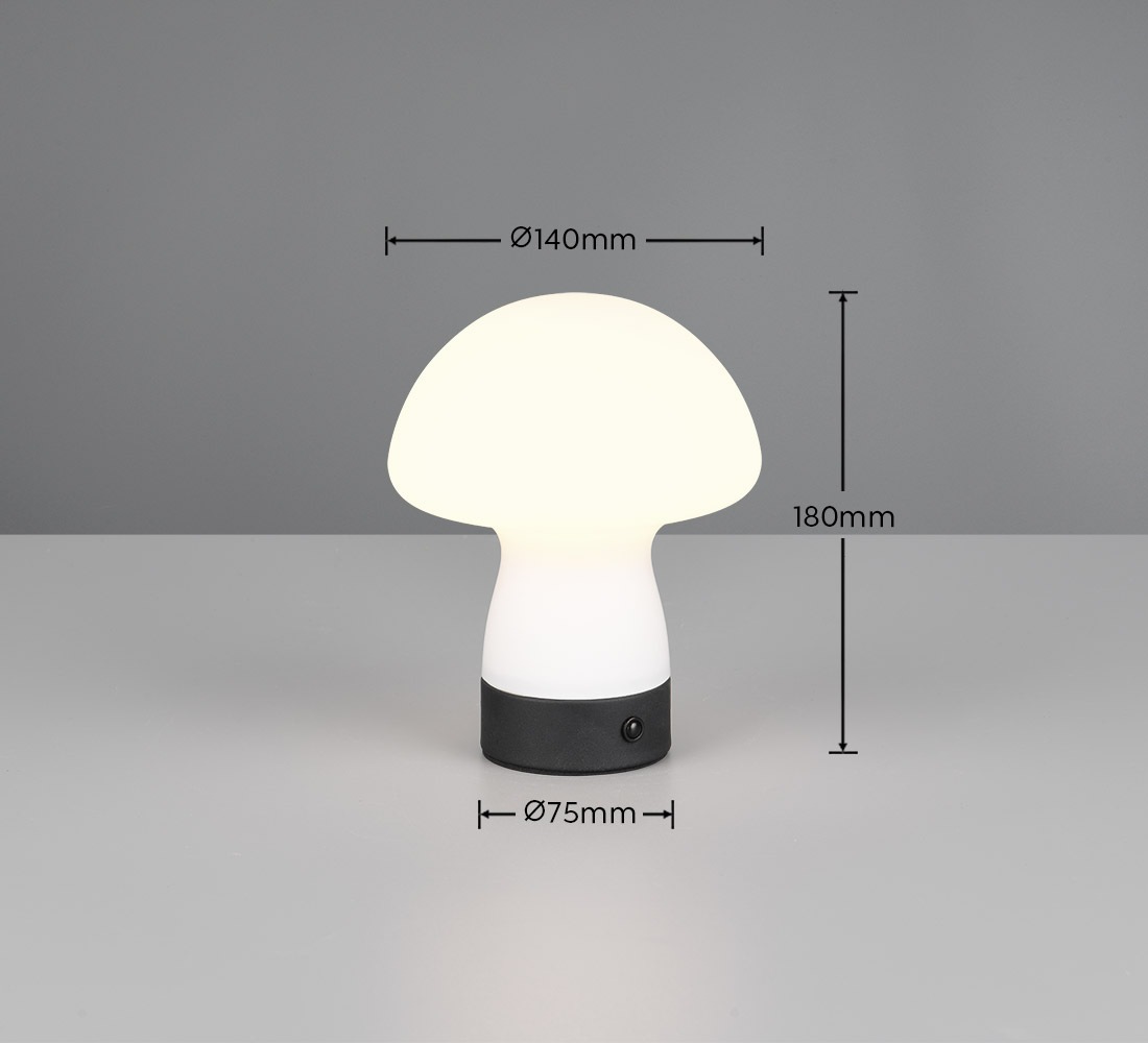 REALITY Leuchten LED Tischleuchte »DOOLEY, Akku LED Tischlampe aus Glas, Höhe 18 cm Ø 14cm, IP20 1,5W LED« LED-Board 1 Stk. Warmweiß 140 Lumen 3000K warmweiß, Touchdimmer, USB-Ladeanschluss